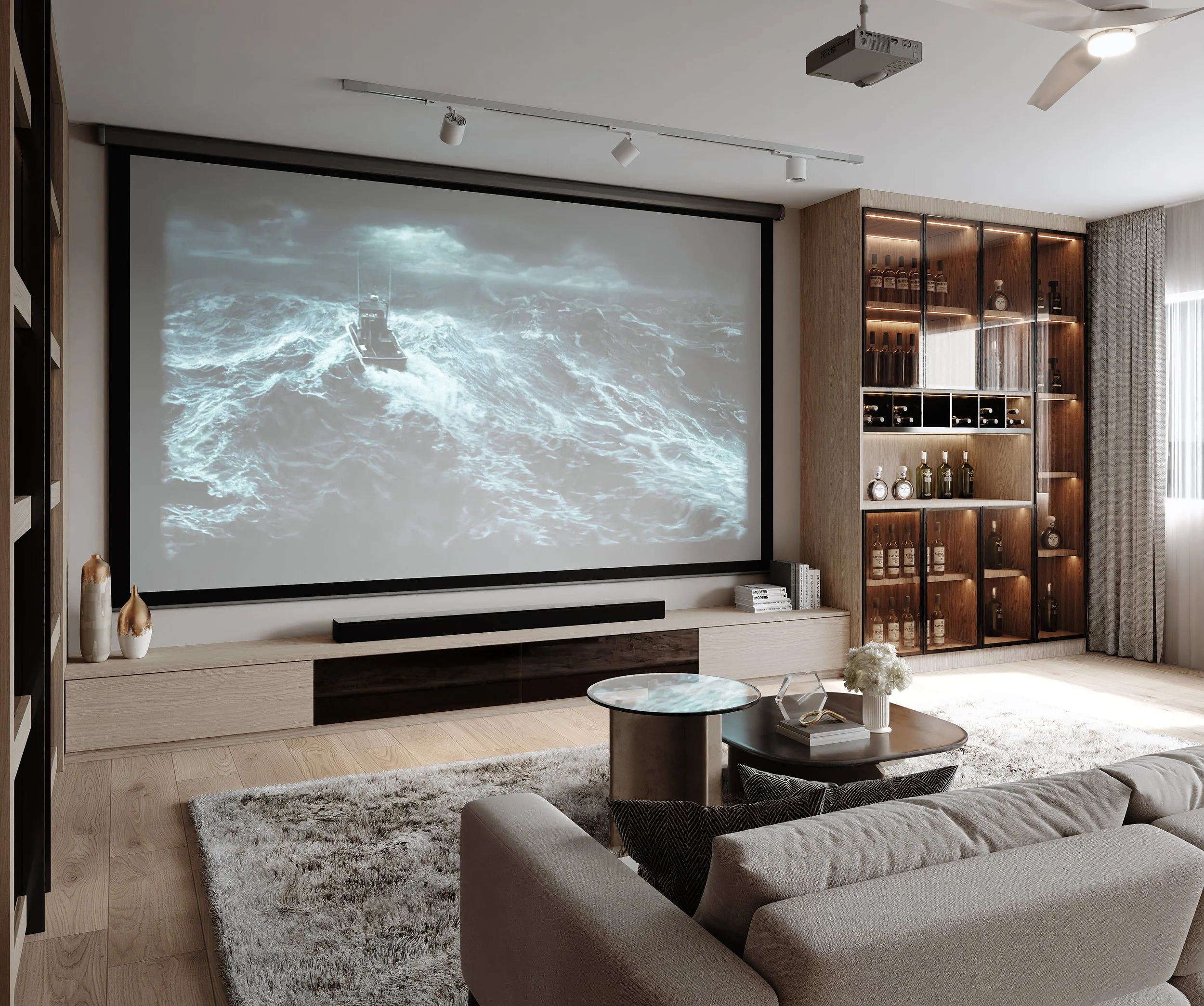 Modern residential living room with elegant furniture and contemporary interior design