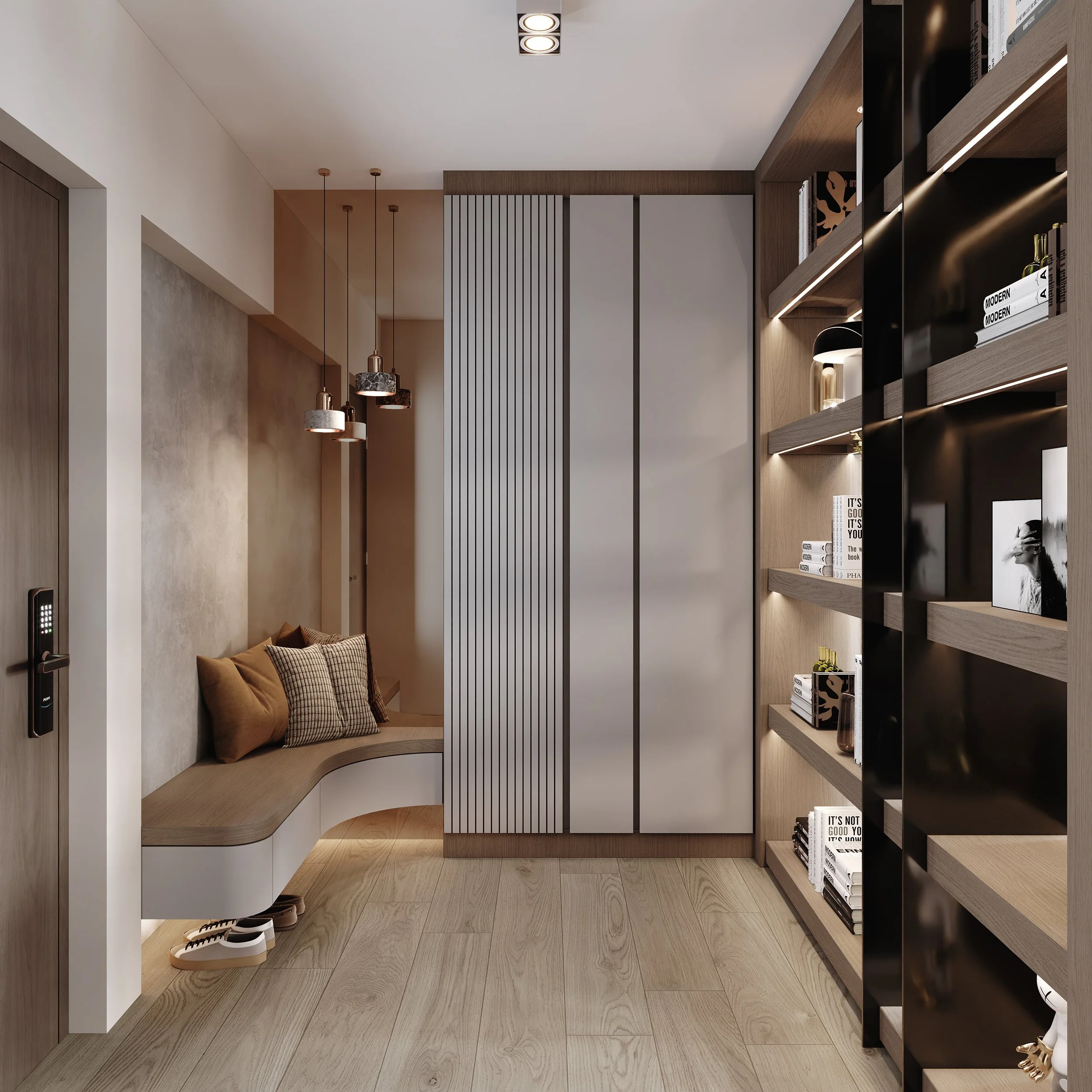 Contemporary shoe cabinet with minimalist storage and modern interior styling