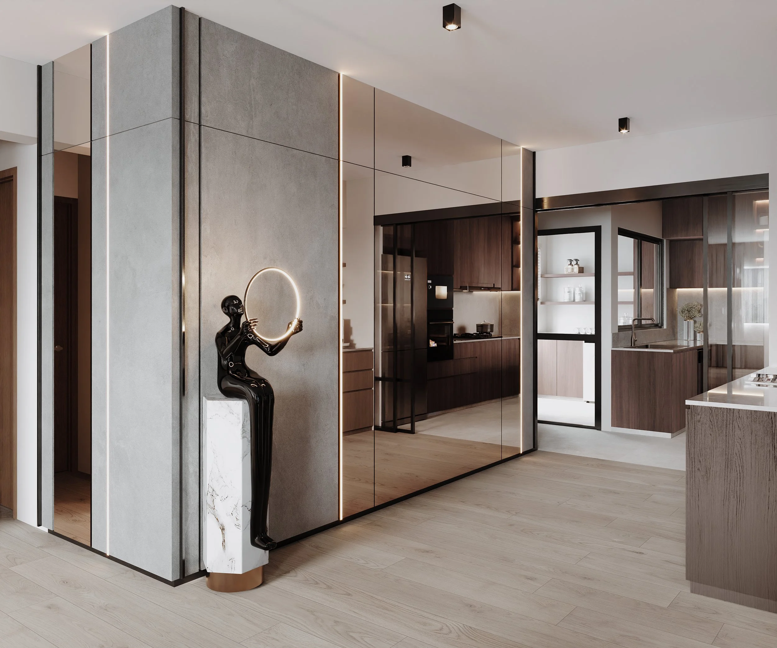 Modern decorative wall feature with contemporary architectural interior detailing