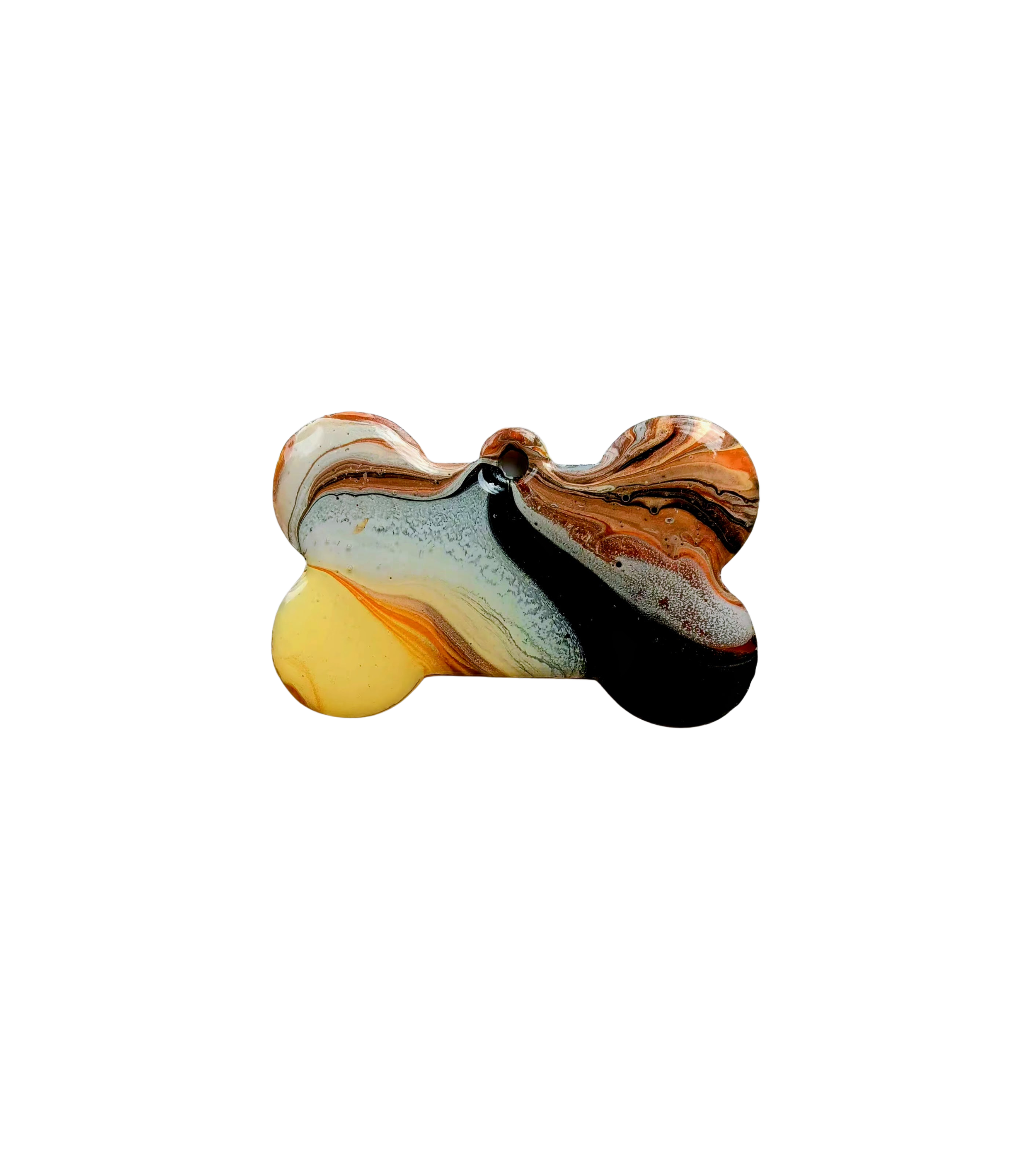 Marble onyx sculpture with swirling patterns in shades of orange, white, black, and cream.