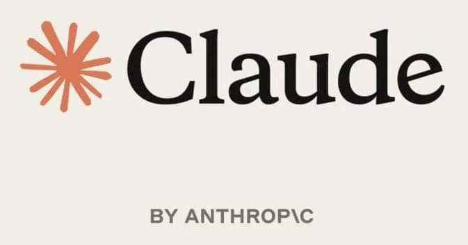 The image shows the logo of Claude, with a stylized orange flower or starburst symbol, and the word 'Claude' in bold black letters. Below it, there is text reading 'BY ANTHROPIC'.