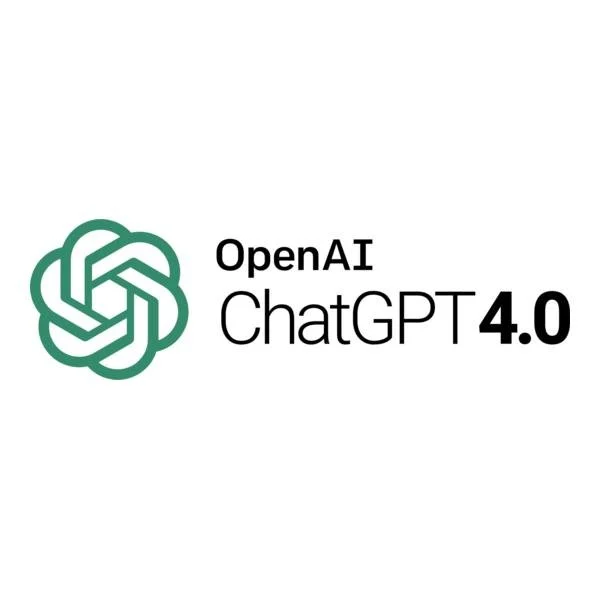 OpenAI ChatGPT 4.0 logo with a stylized green knot design and black text.