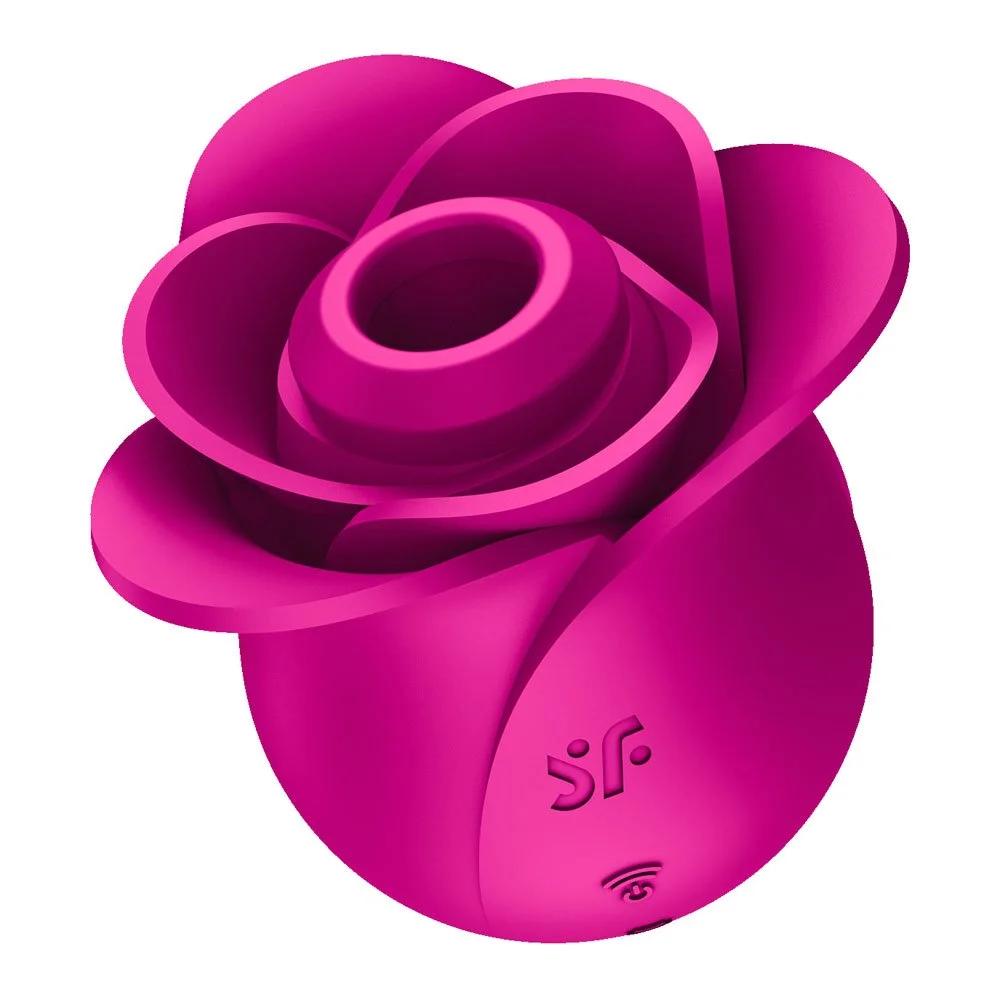 Pink robotic rose with symbols and Wi-Fi icon on its side.
