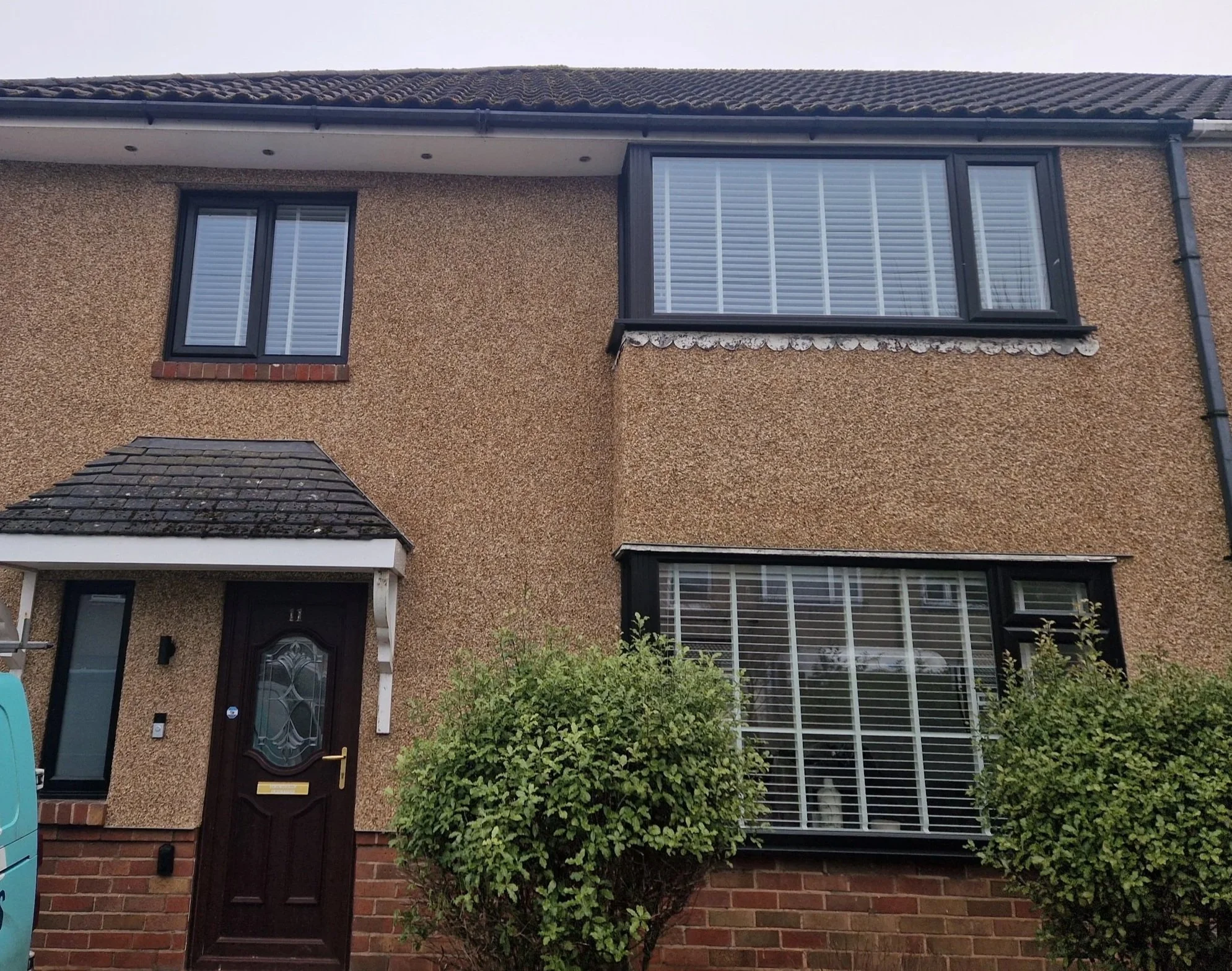 Modern black PVC window transformation, completely replacing all front-facing windows to upgrade the property’s kerb appeal, security and thermal efficiency.