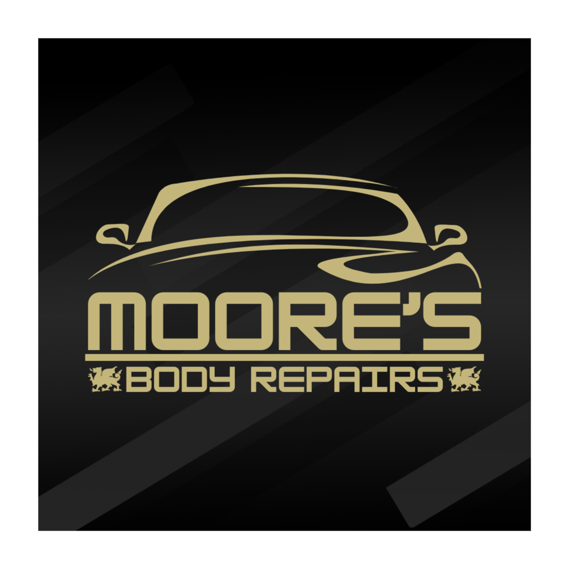 Logo for Moore's Body Repairs featuring a stylized outline of a car and text.