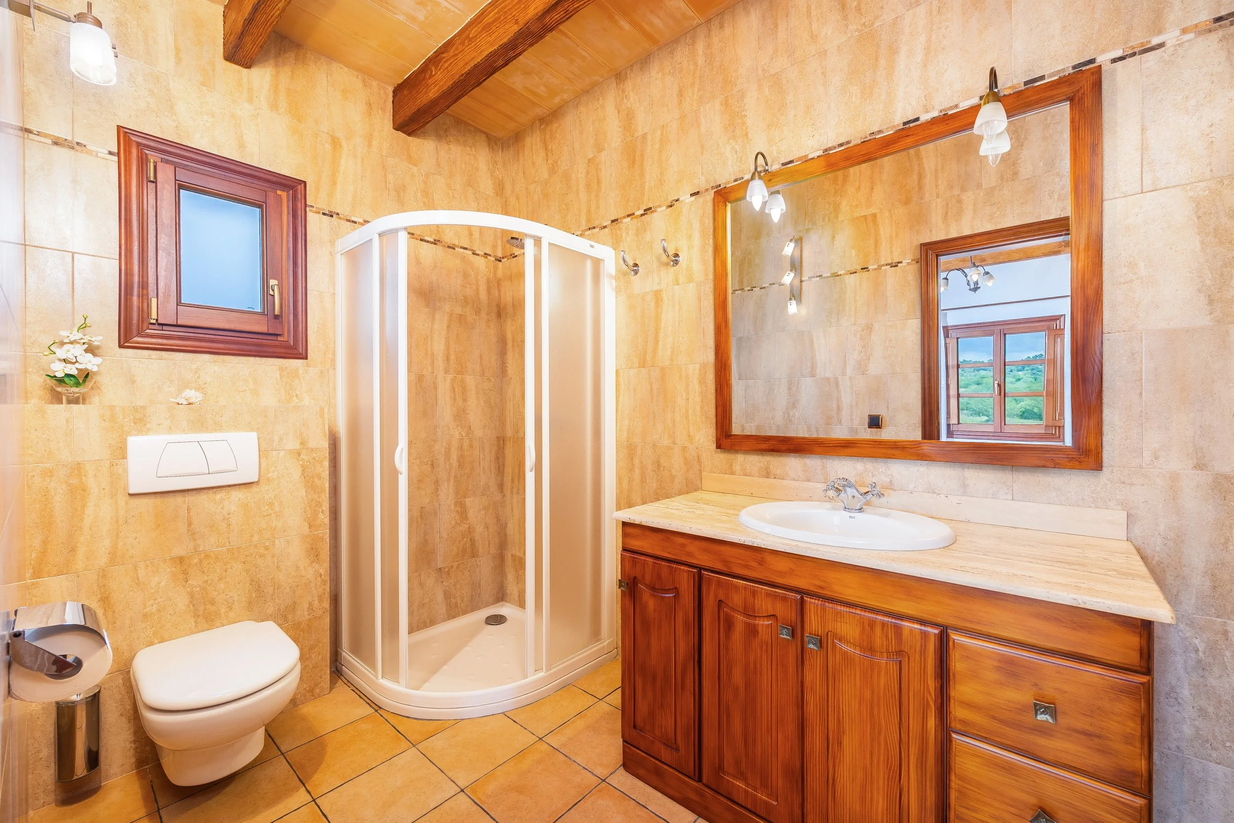 Traditional interior of Cas Cuni Mallorca with rustic architecture and natural light real estate photography