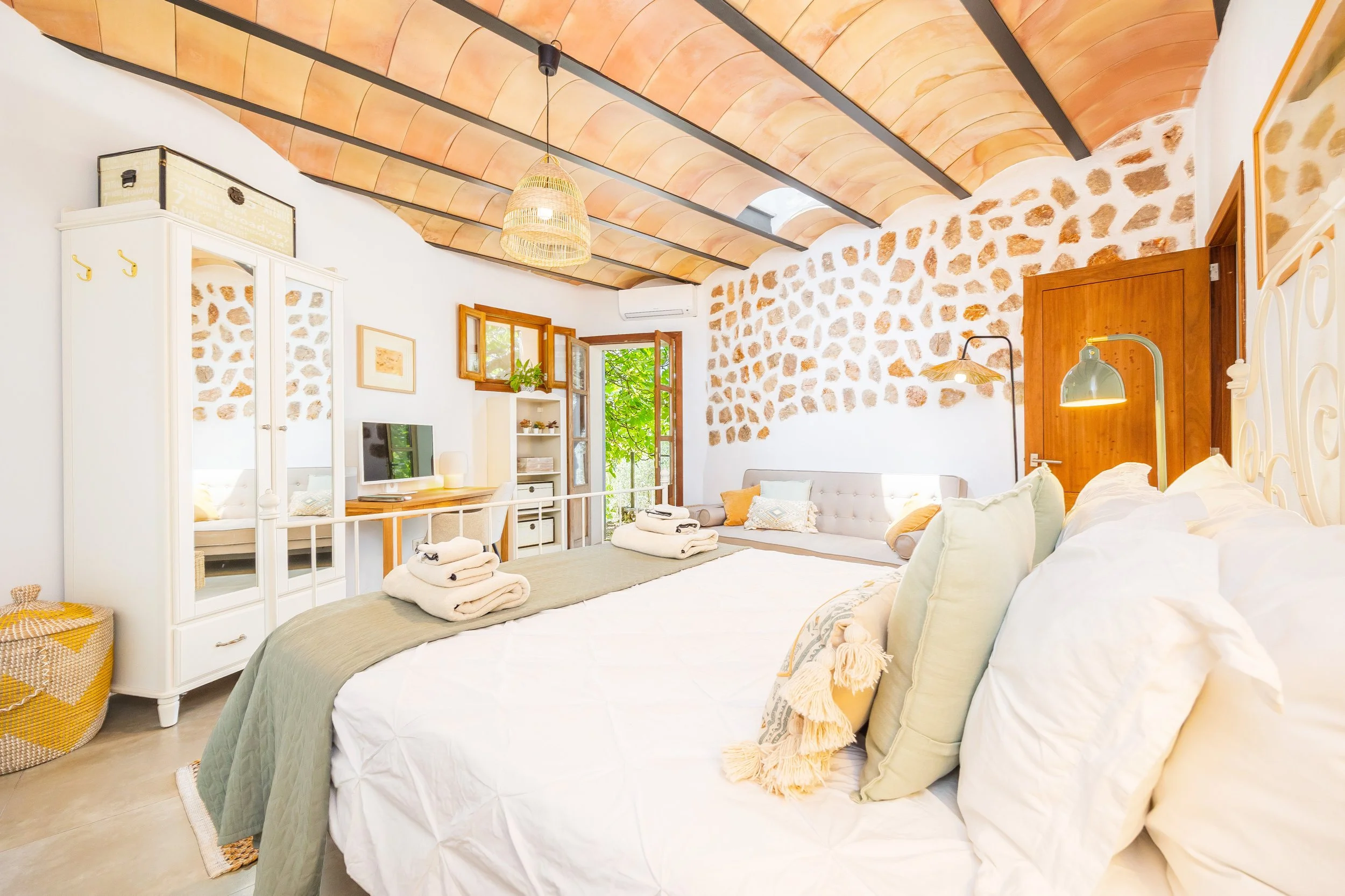 Mountain house interior near Sóller Mallorca renovated with natural light and modern rustic style real estate photography