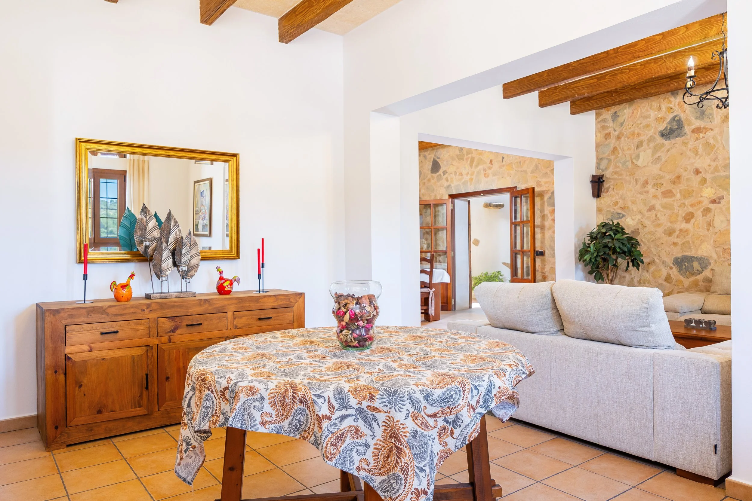 Traditional interior of Cas Cuni Mallorca with rustic architecture and natural light real estate photography