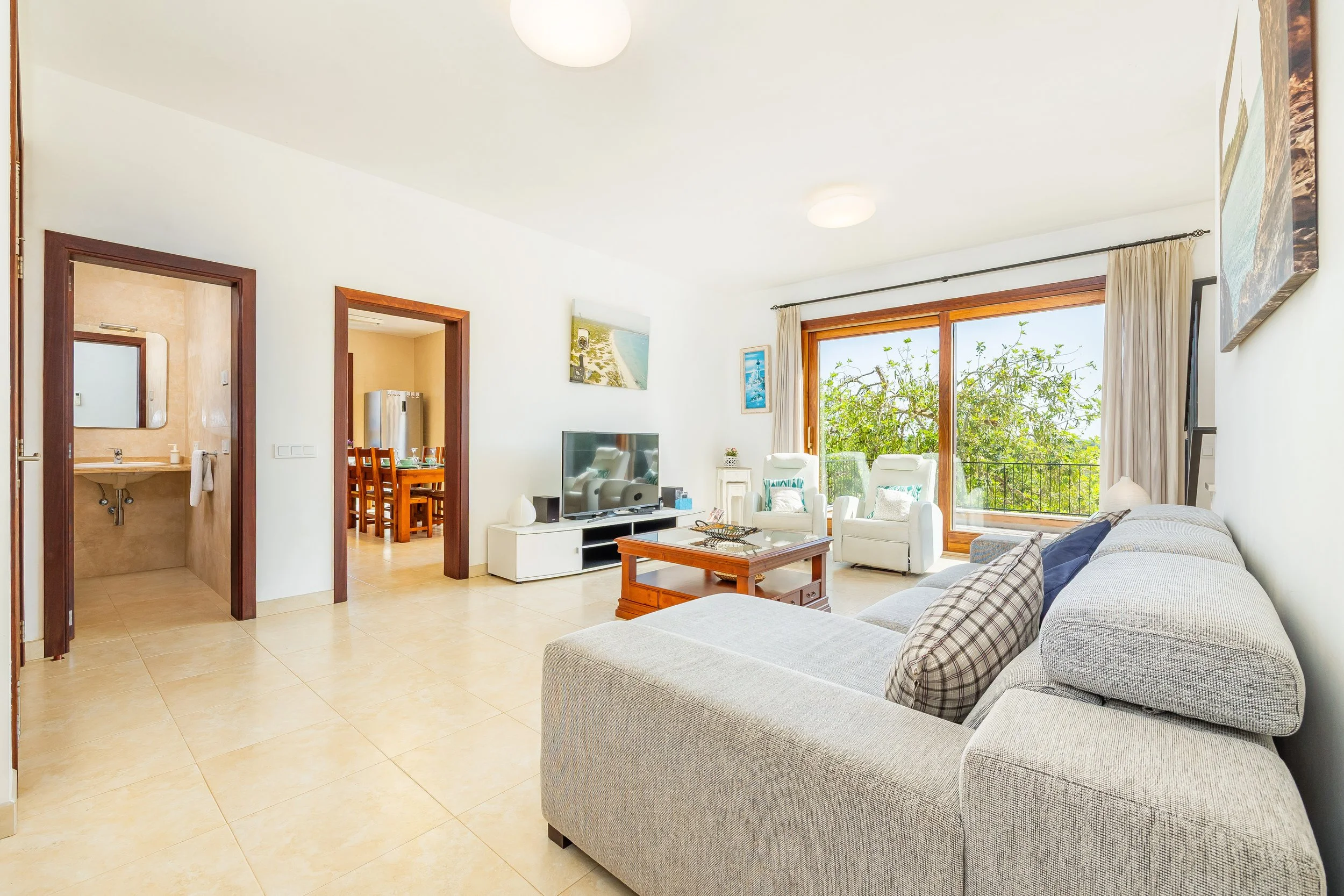 Rural house interior near Campos Mallorca with natural light and traditional Mediterranean style real estate photography