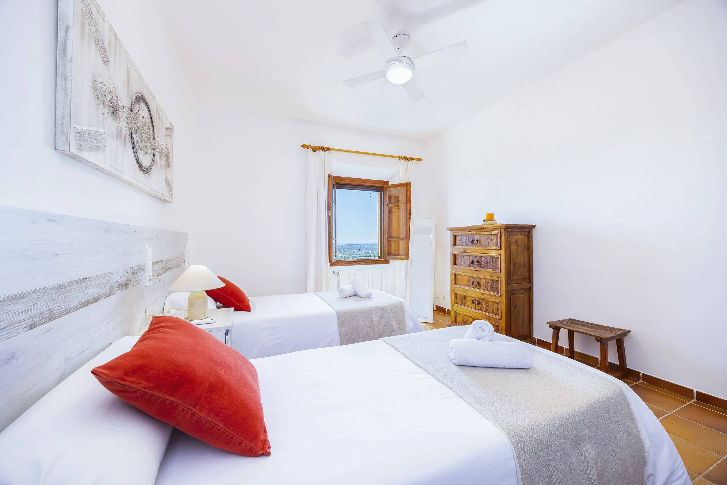 Son Galta Mallorca interior with natural light and sea views over Cala Millor real estate photography