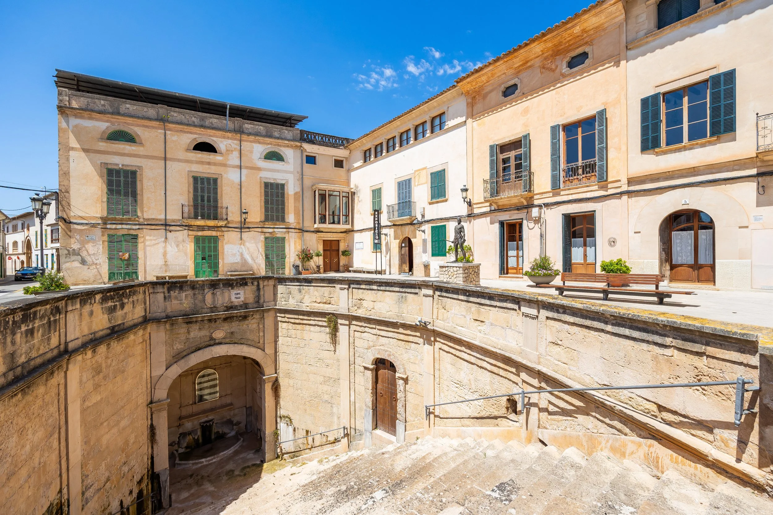 Traditional house in Felanitx Mallorca with church views and historic town setting real estate photography