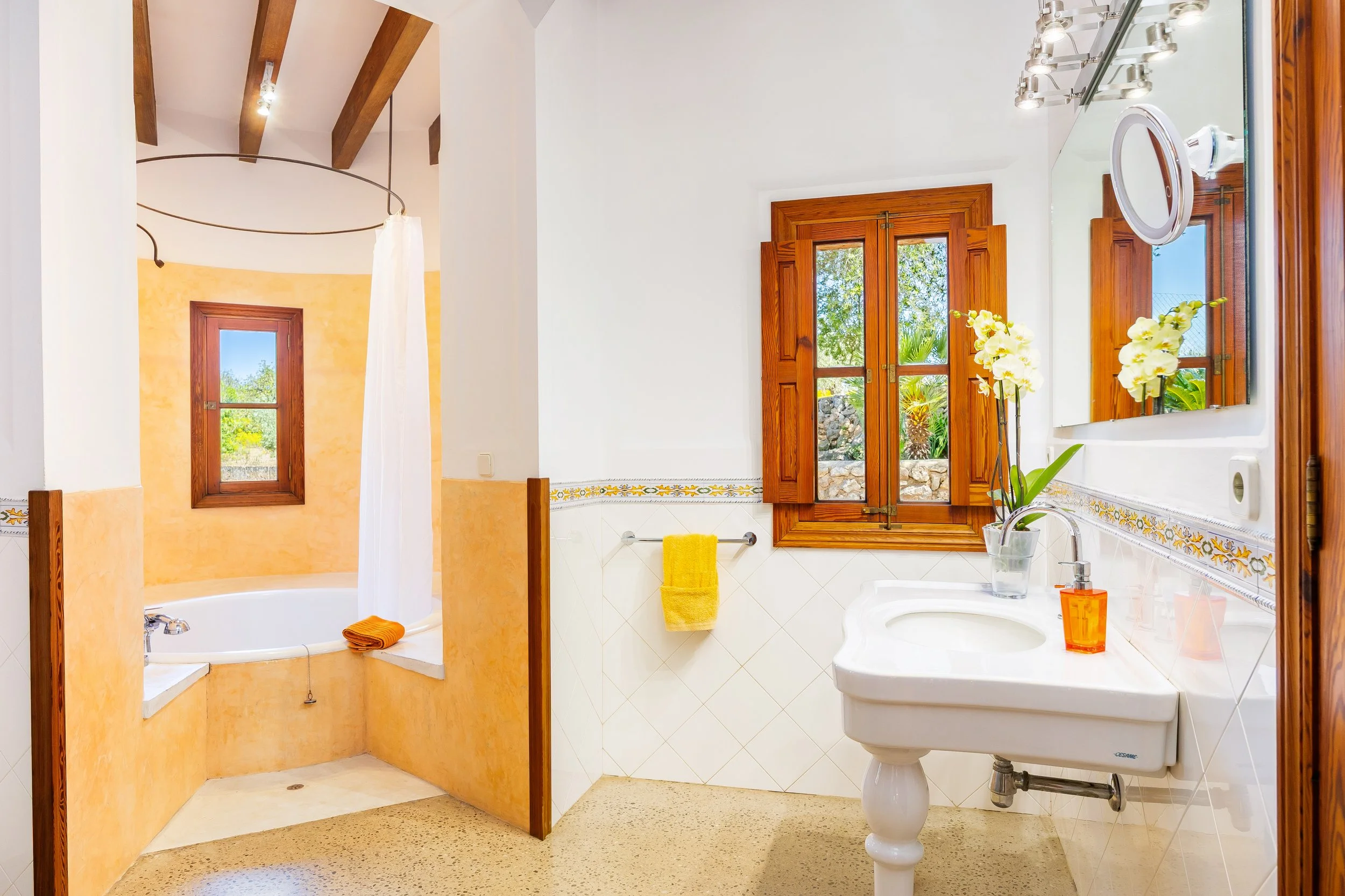 Mallorcan house interior near Artà with rustic architecture and natural light real estate photography