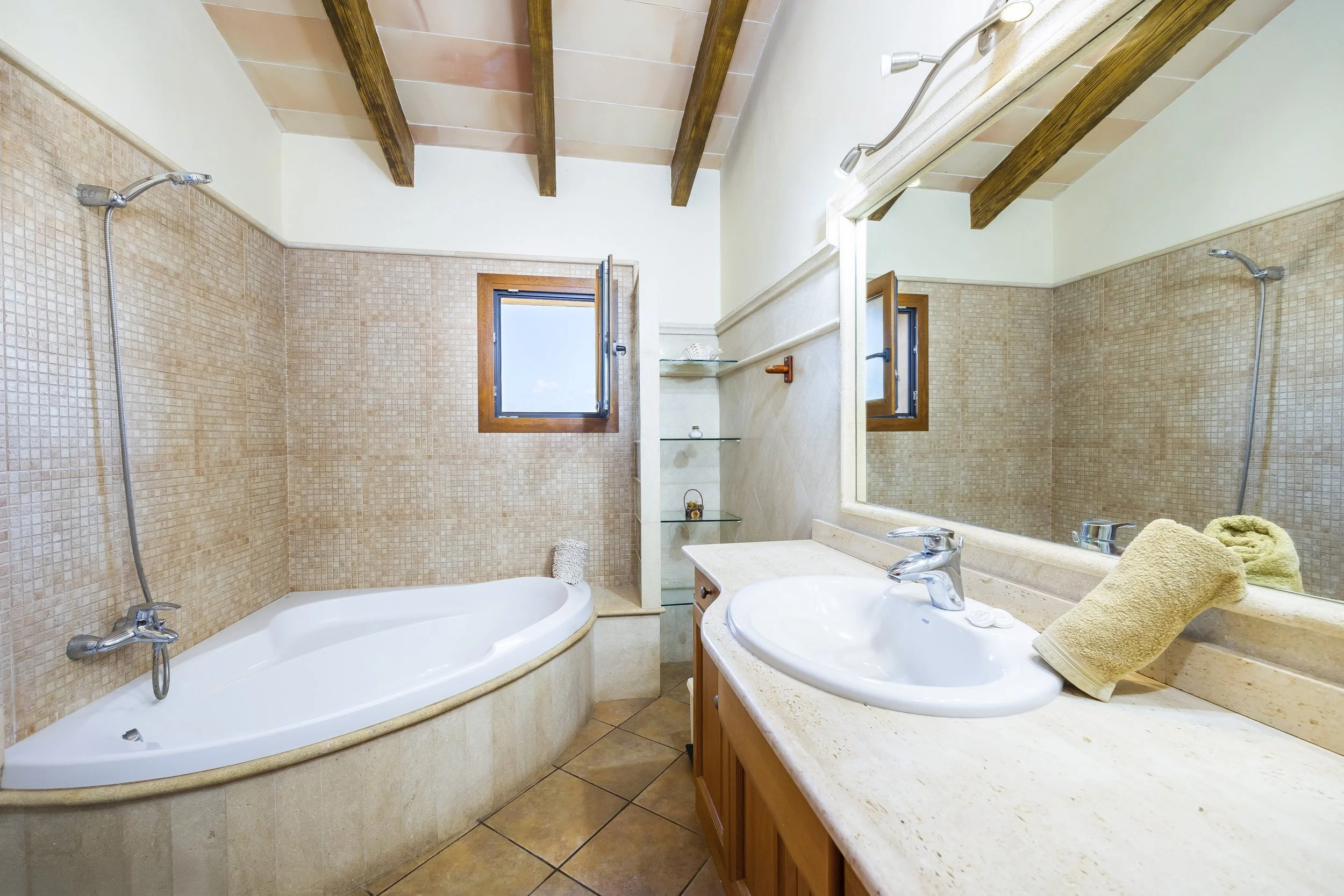 Rural house interior near Ses Salines Mallorca with natural light and traditional Mediterranean design real estate photography