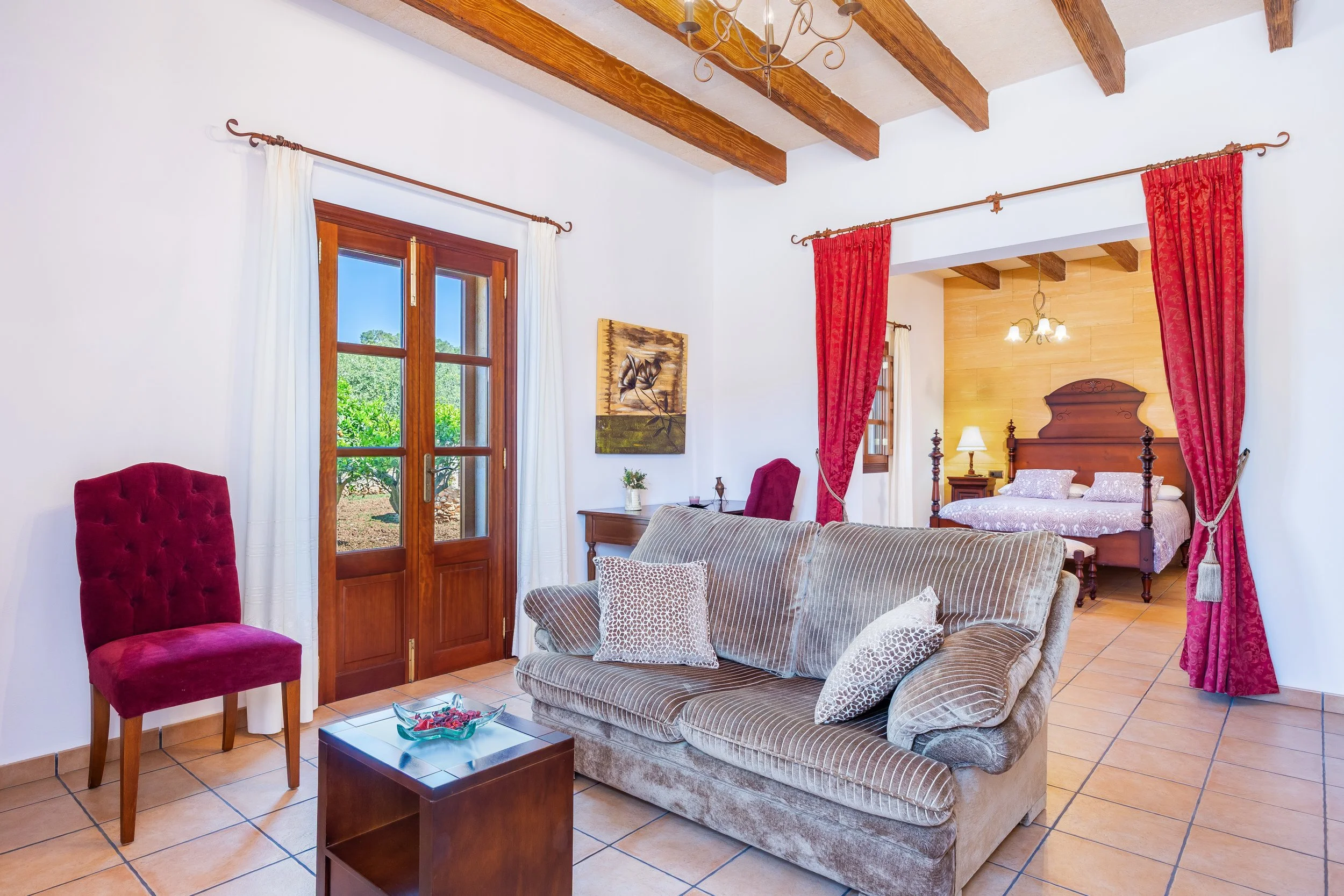 Traditional interior of Cas Cuni Mallorca with rustic architecture and natural light real estate photography