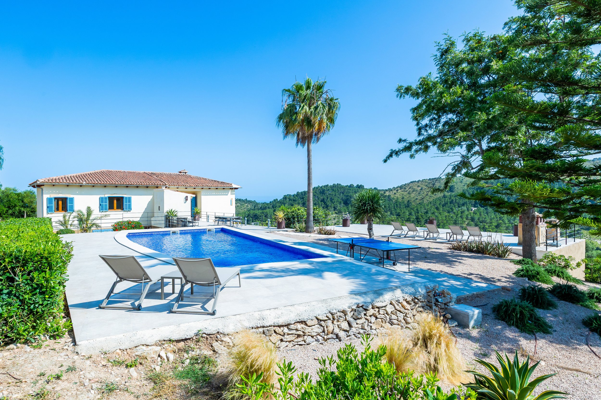 Can Gomez Mallorca countryside house with swimming pool near Son Macià and sea views towards Calas de Mallorca real estate photography