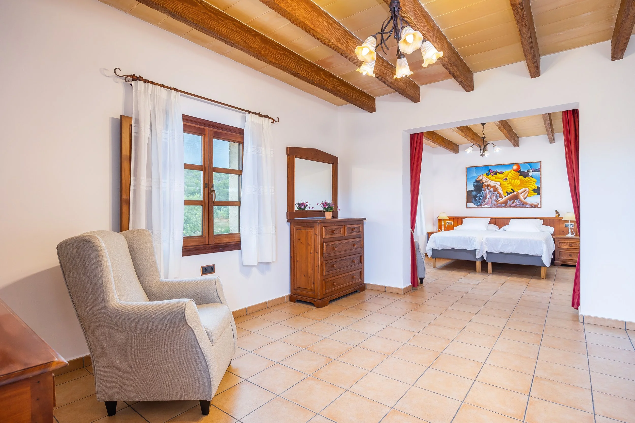 Traditional interior of Cas Cuni Mallorca with rustic architecture and natural light real estate photography