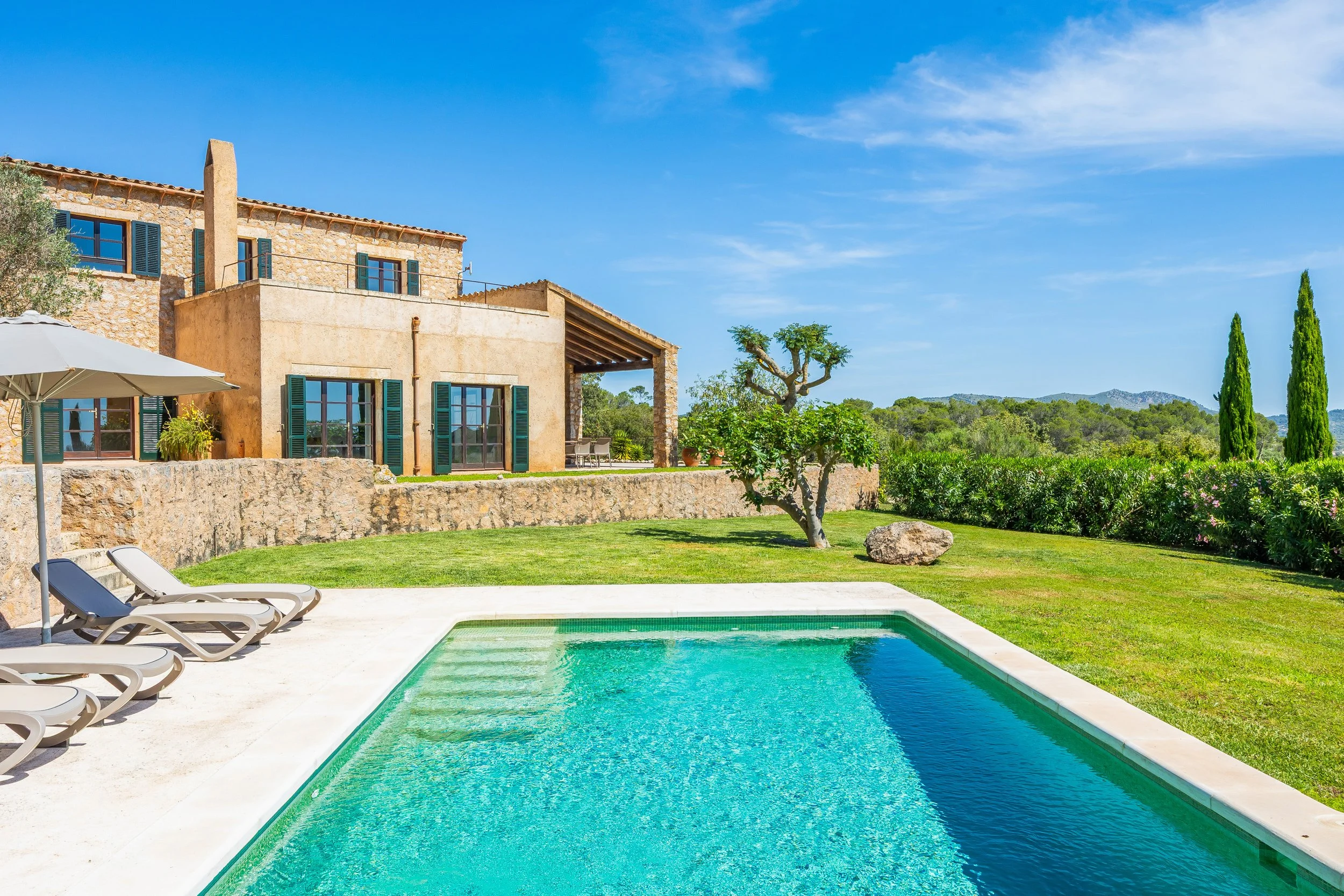 Finca Esteva Mallorca traditional finca with swimming pool near Sant Llorenç countryside real estate photography