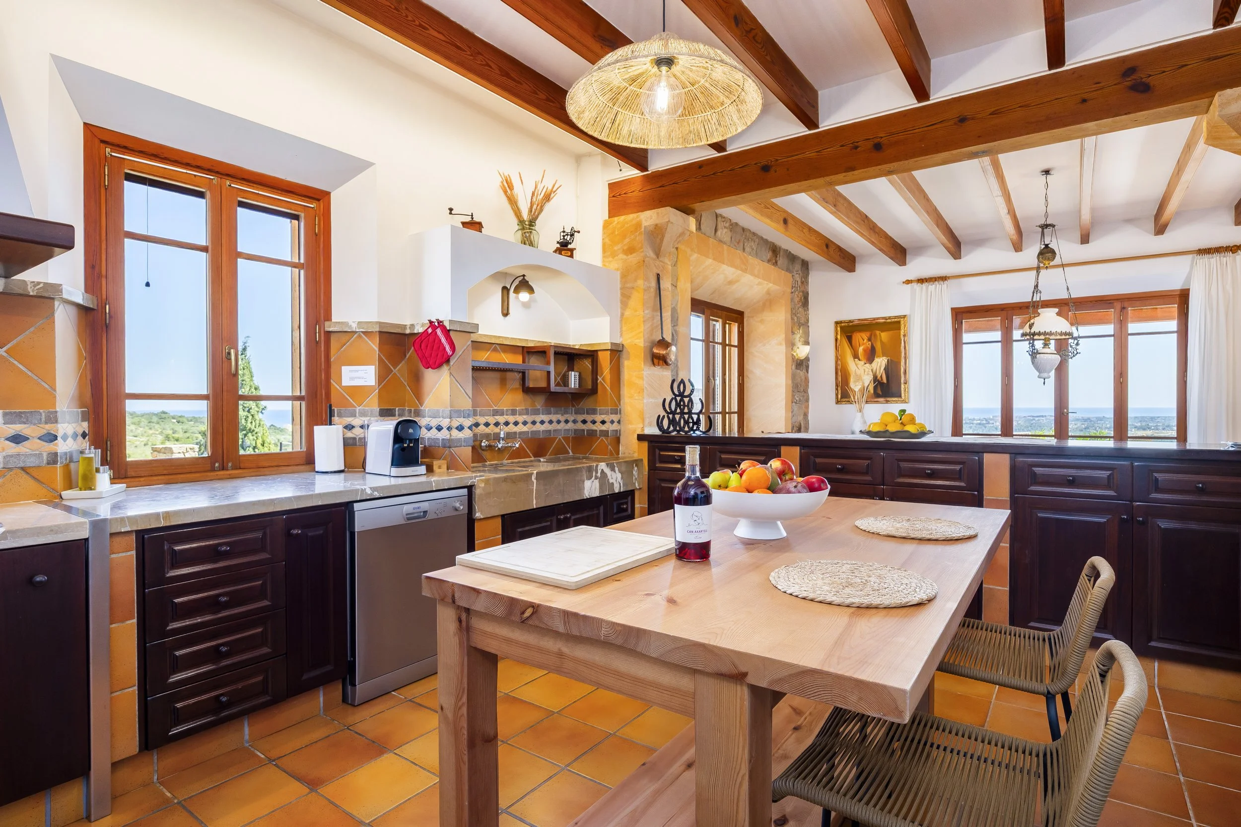 Son Galta Mallorca interior with natural light and sea views over Cala Millor real estate photography