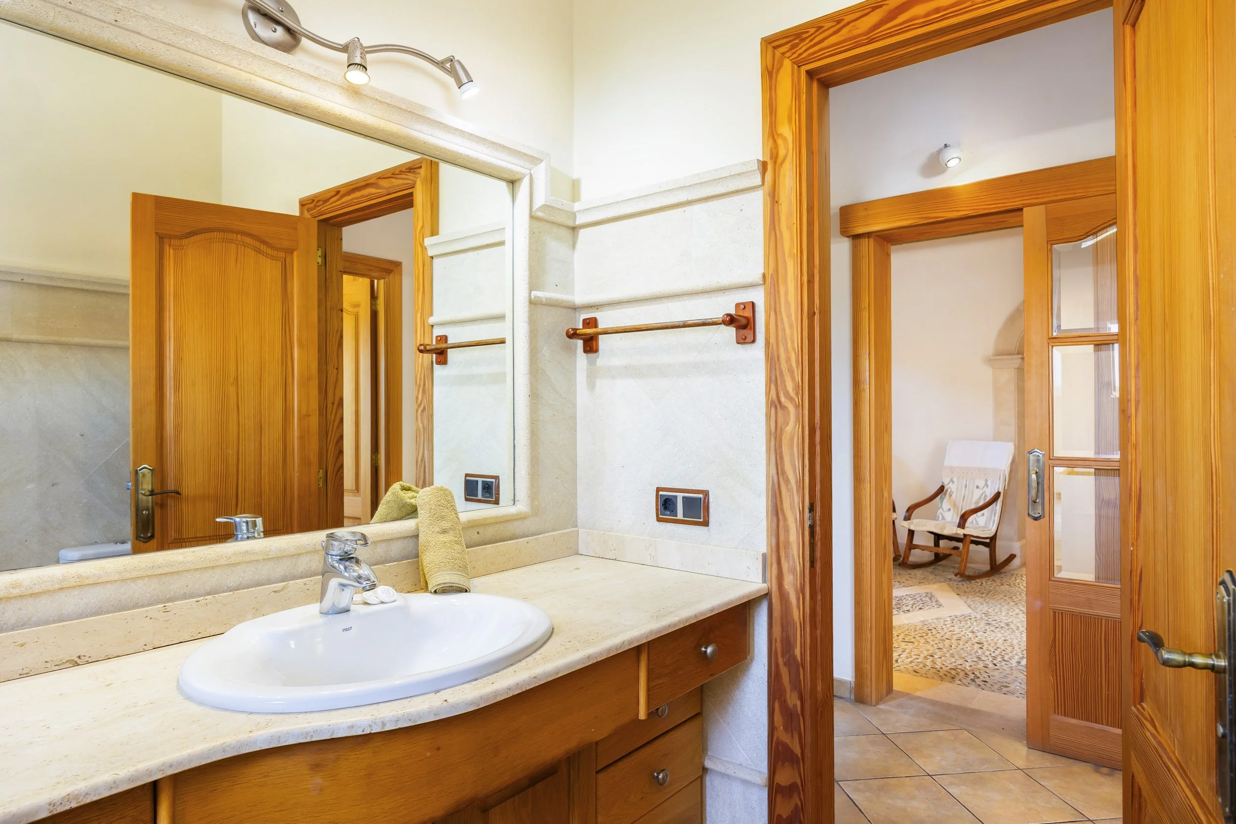 Rural house interior near Ses Salines Mallorca with natural light and traditional Mediterranean design real estate photography