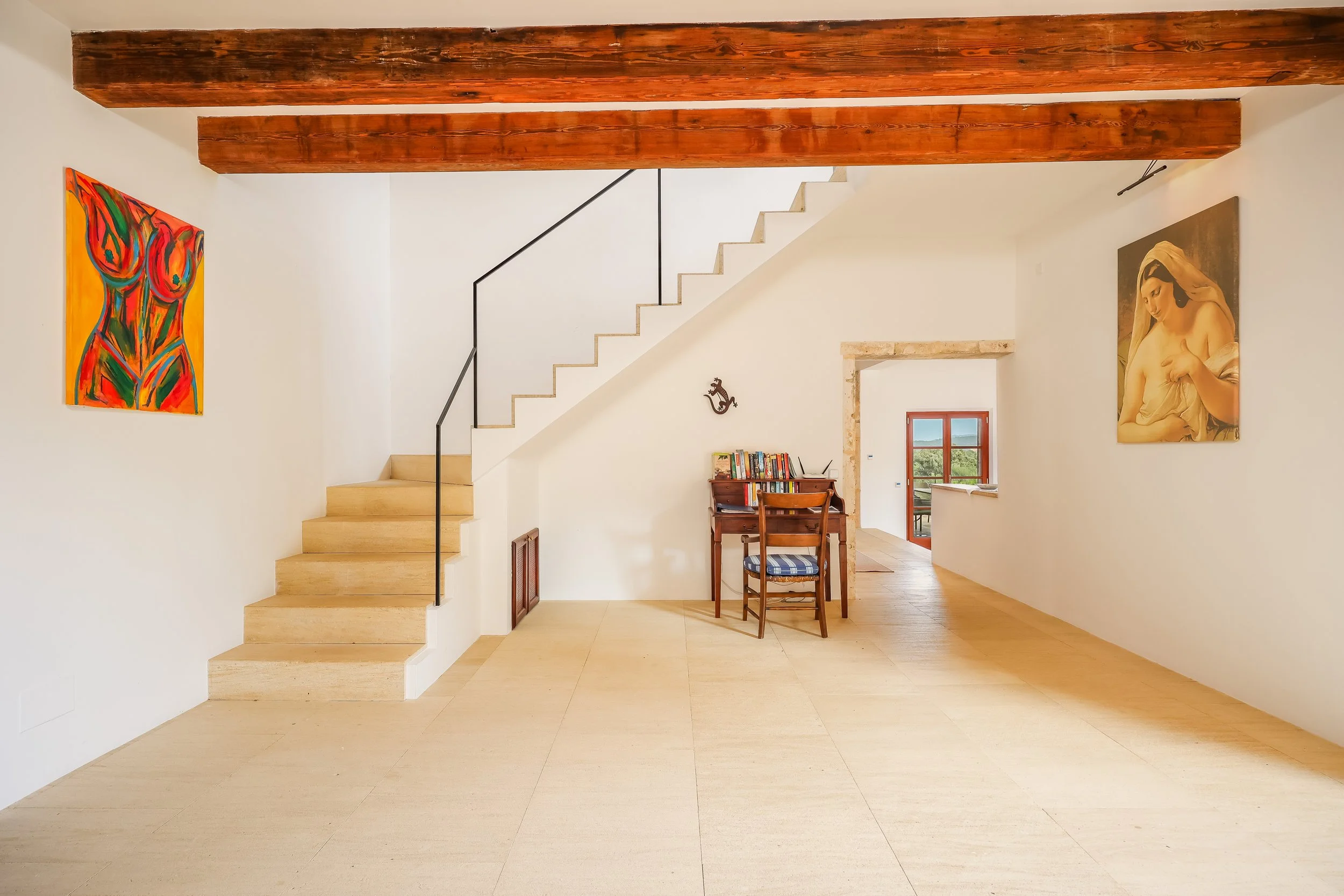 Traditional finca interior near Sant Llorenç Mallorca with rustic architecture and natural light real estate photography