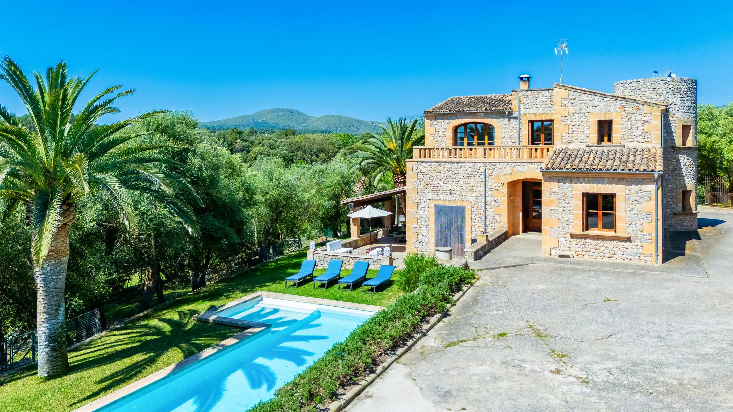 Aerial drone photography of Mallorcan house near Artà with private pool and countryside views