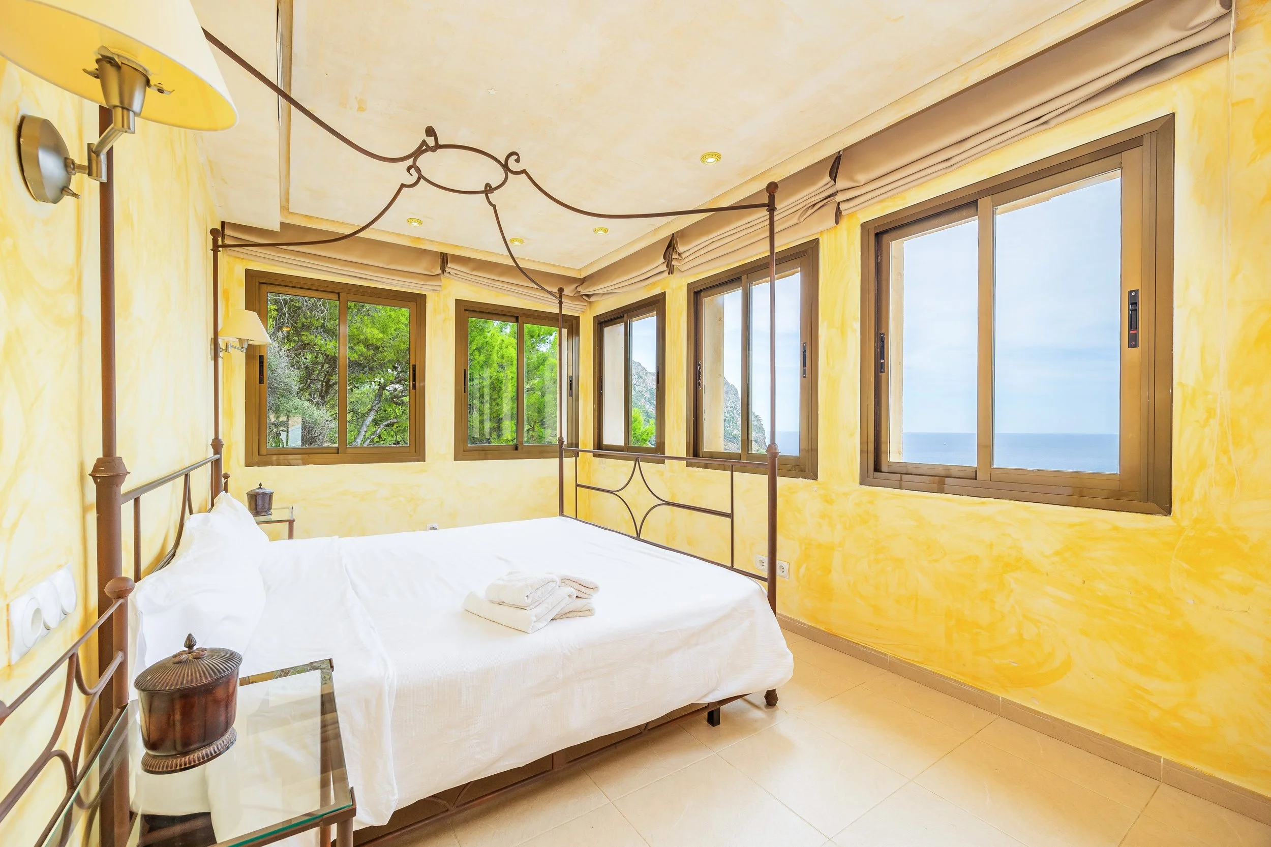 Luxury interior of Villa Cala Llamp Mallorca with modern design, natural light and sea views real estate photography