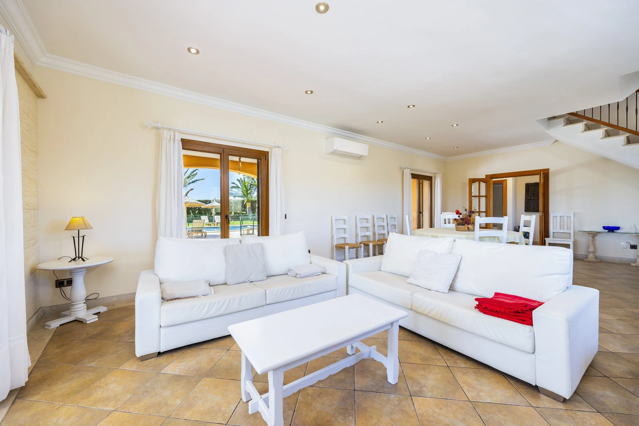 Rural house interior near Ses Salines Mallorca with natural light and traditional Mediterranean design real estate photography
