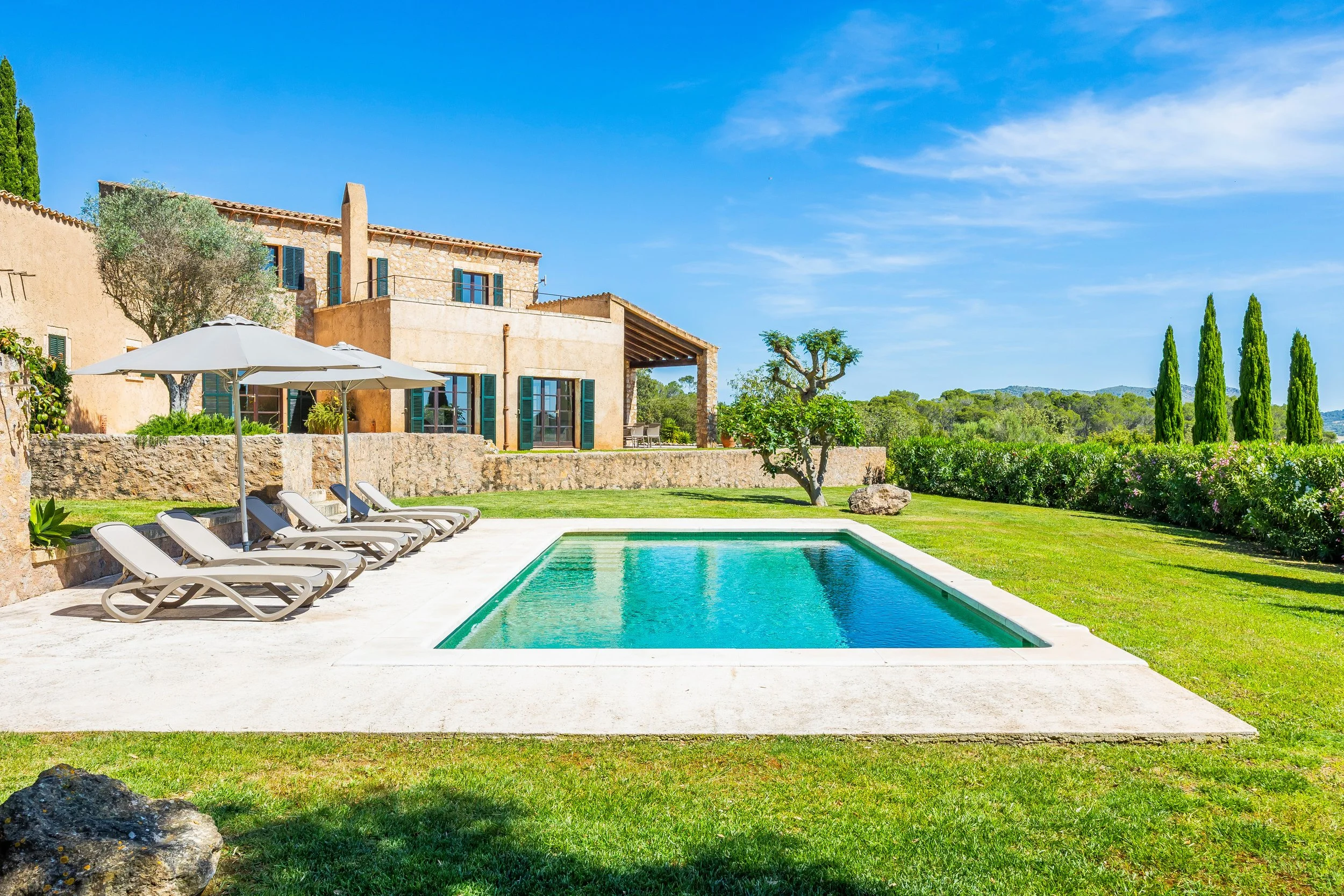 Finca Esteva Mallorca traditional finca with swimming pool near Sant Llorenç countryside real estate photography