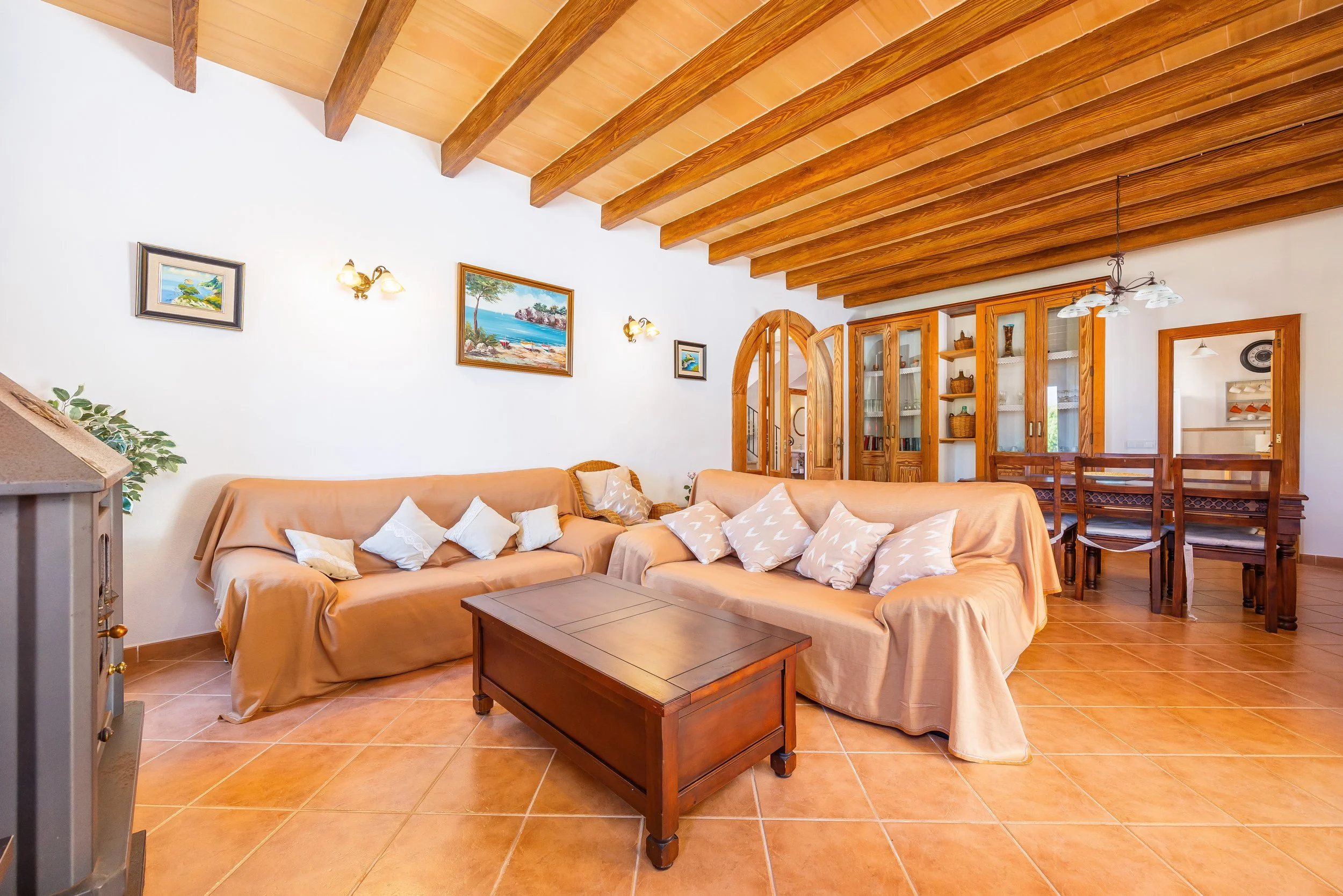 Traditional Mallorcan interior at Can Churi with rustic details and natural light real estate photography