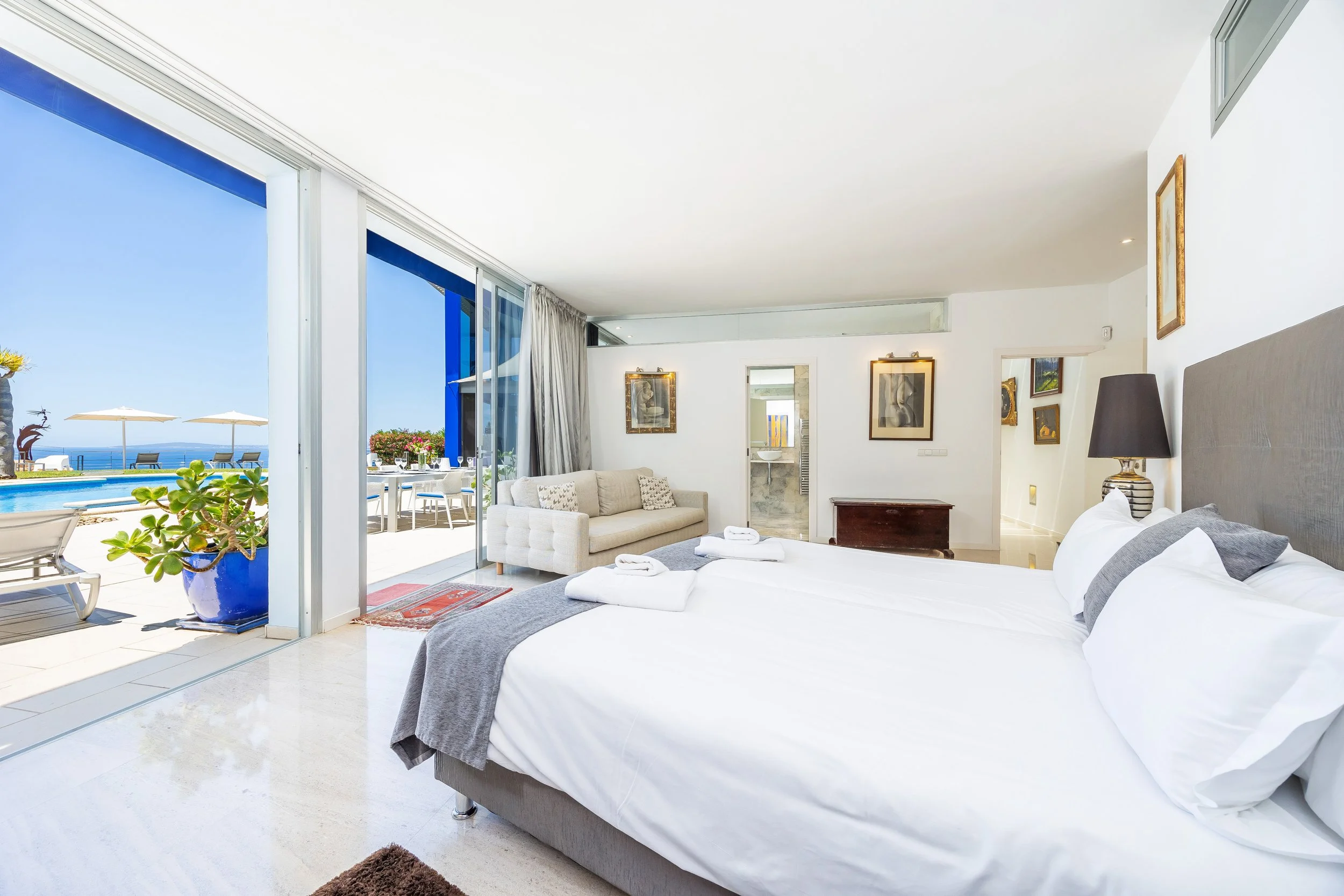 Luxury bedroom interior photography in Mallorca with natural light