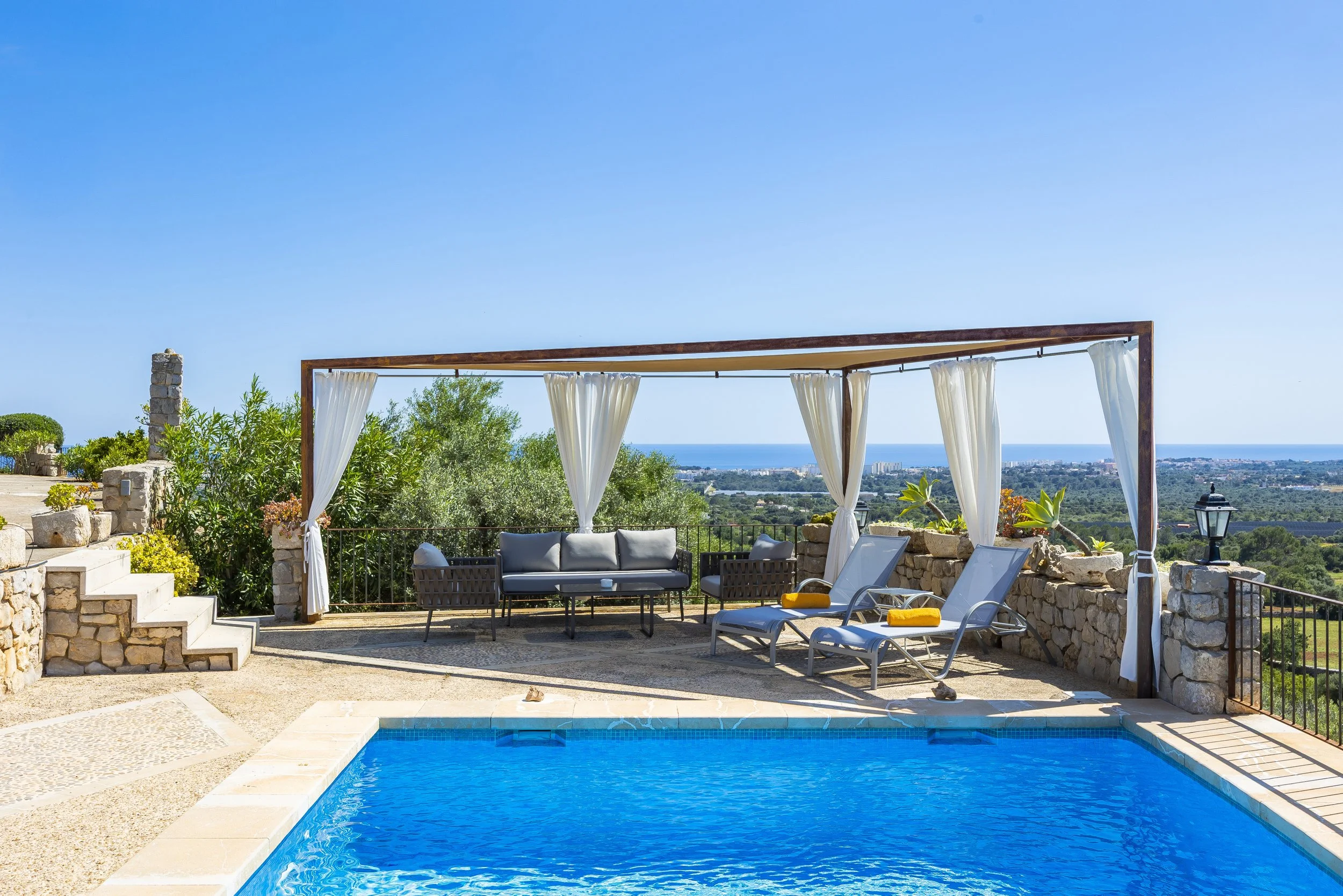 Son Galta Mallorca property with swimming pool and panoramic views over Cala Millor real estate photography