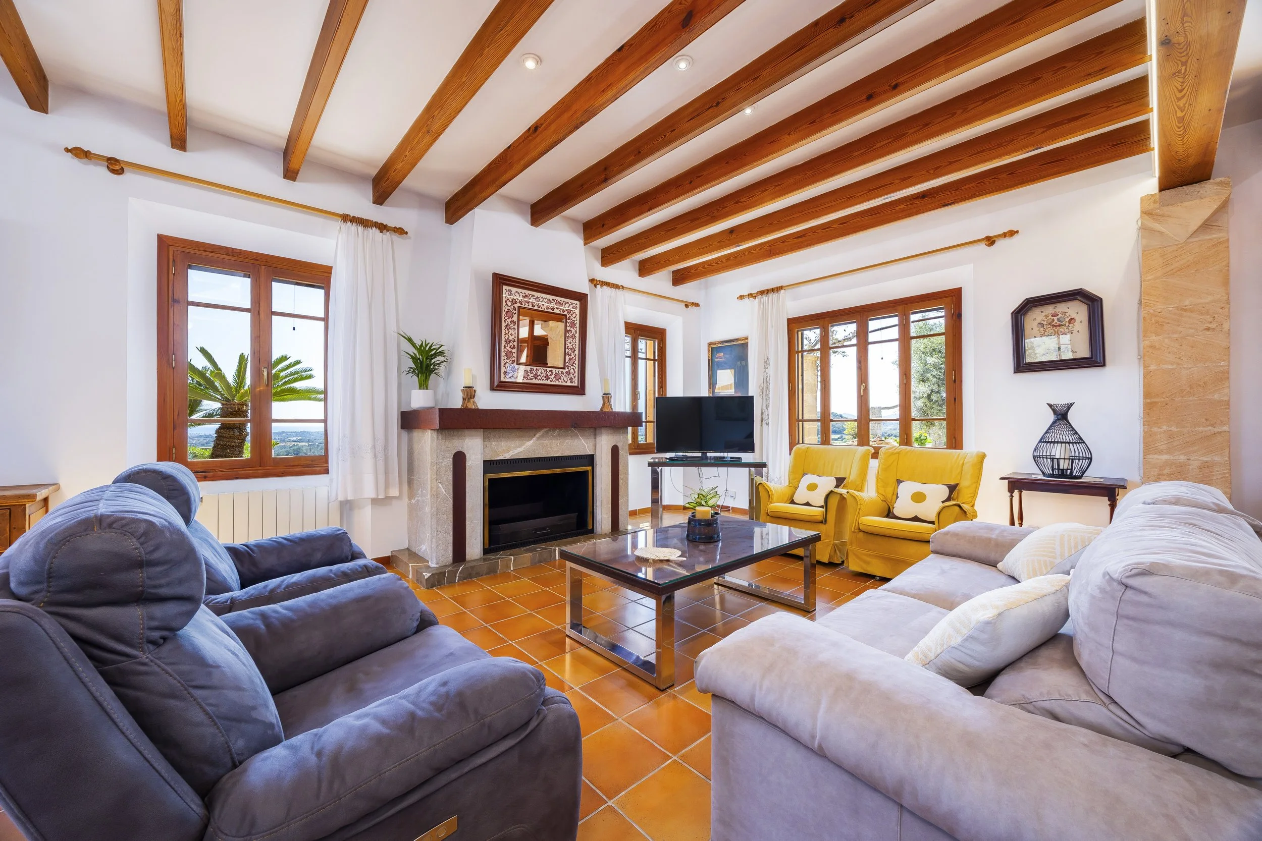 Son Galta Mallorca interior with natural light and sea views over Cala Millor real estate photography