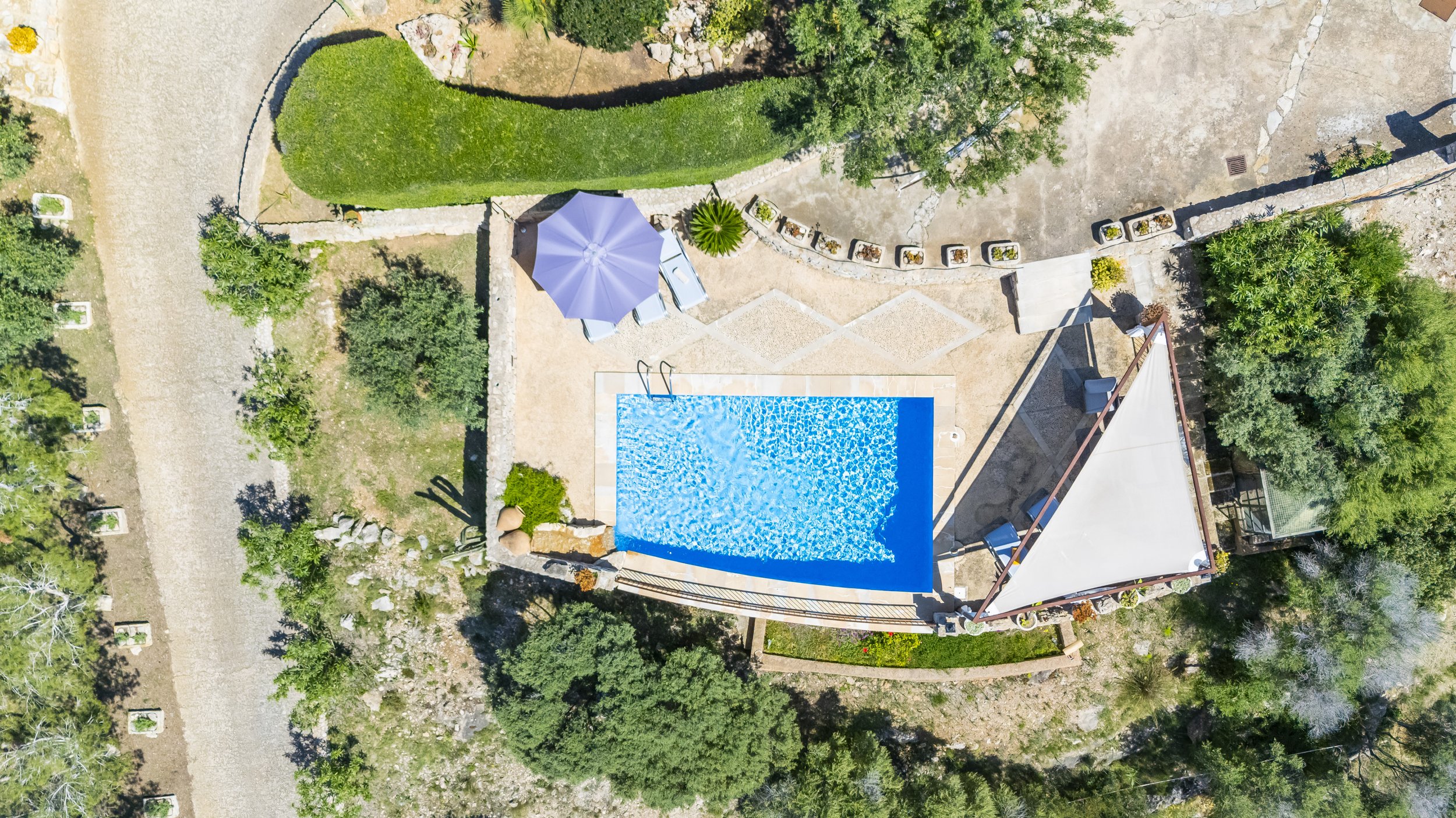 Aerial drone photography of Son Galta Mallorca with private pool and views over Cala Millor coastline