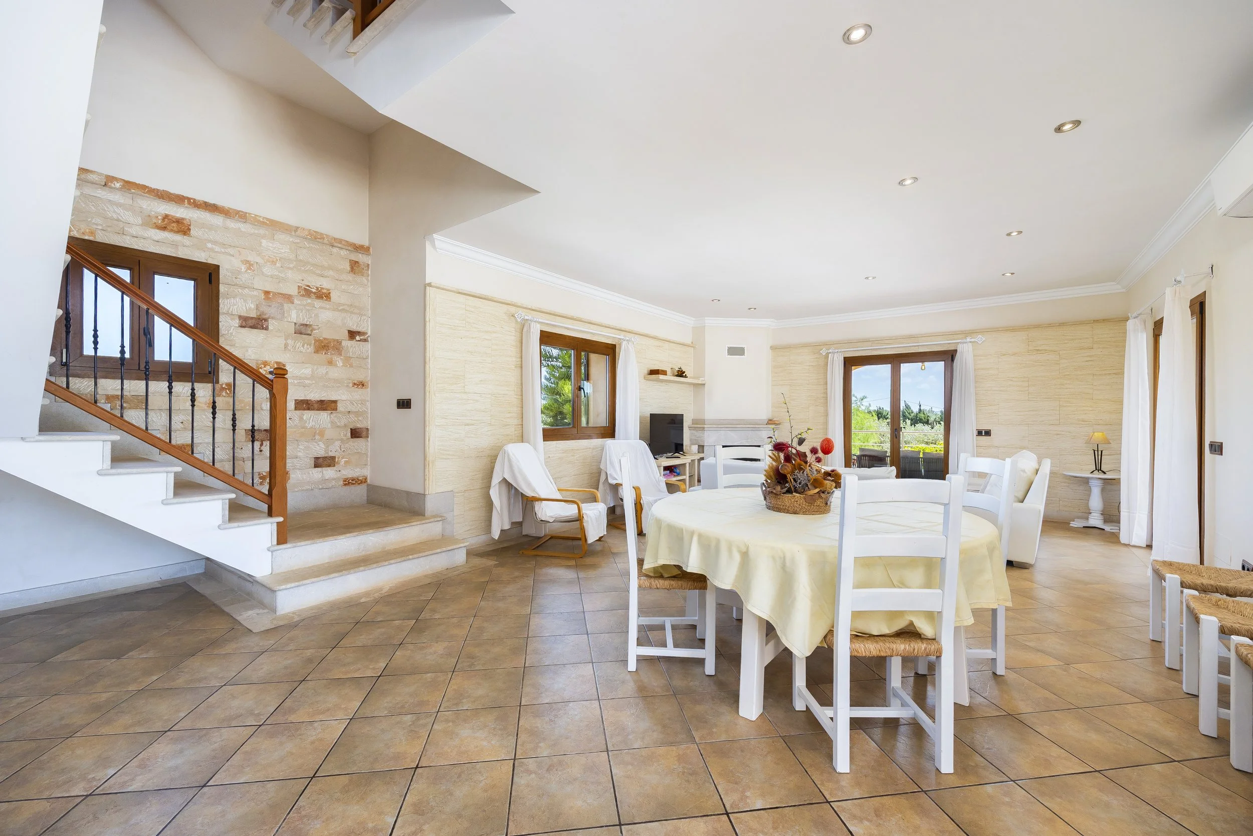 Rural house interior near Ses Salines Mallorca with natural light and traditional Mediterranean design real estate photography