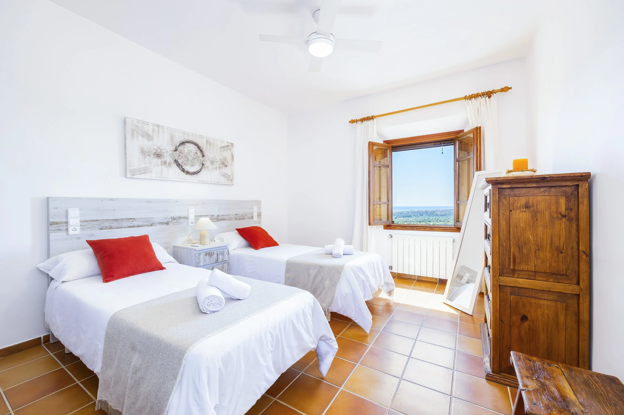 Son Galta Mallorca interior with natural light and sea views over Cala Millor real estate photography
