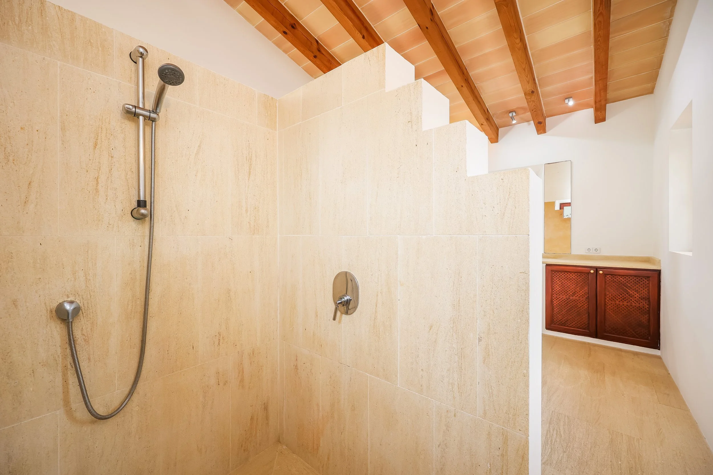 Traditional finca interior near Sant Llorenç Mallorca with rustic architecture and natural light real estate photography