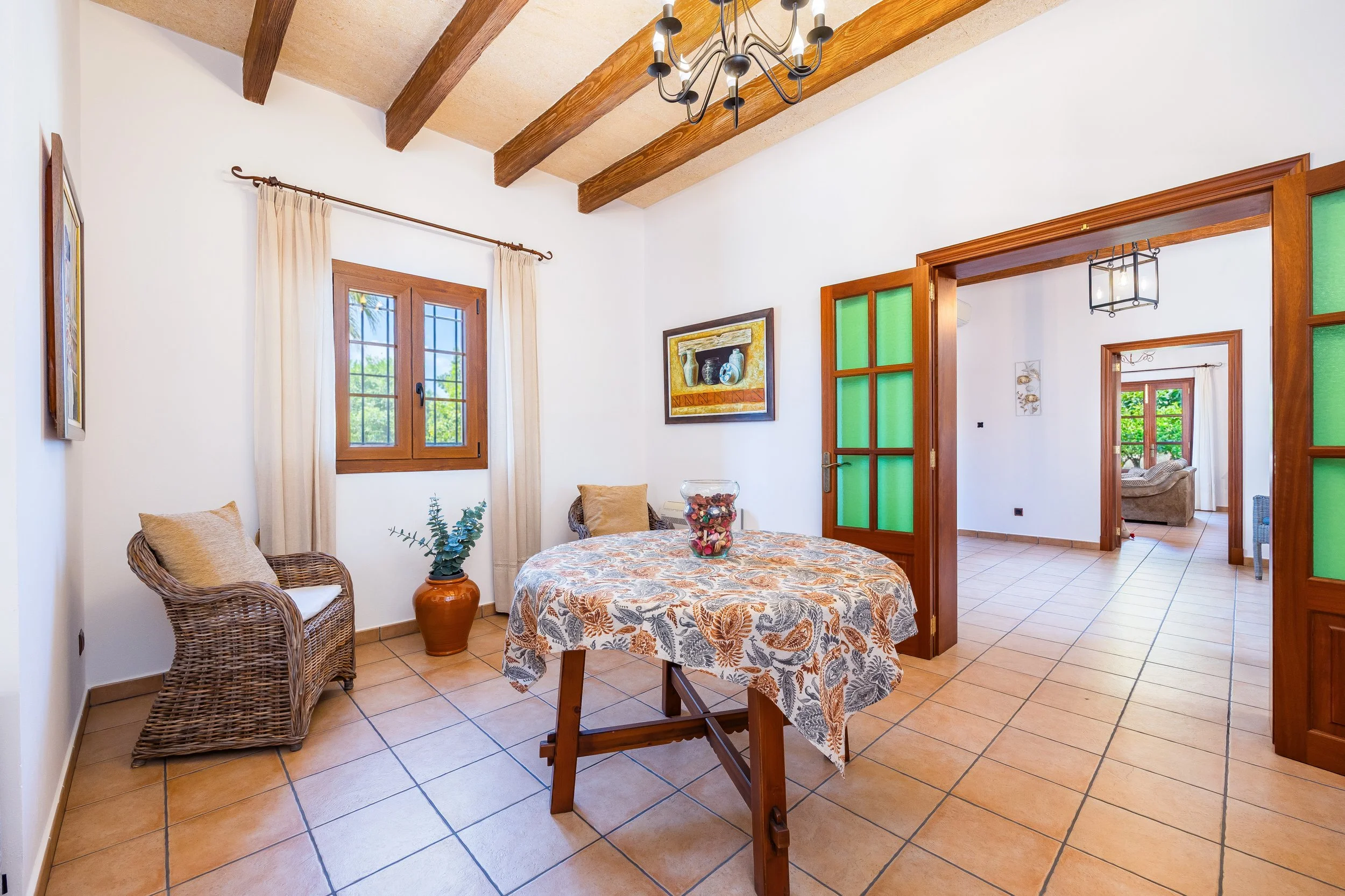 Traditional interior of Cas Cuni Mallorca with rustic architecture and natural light real estate photography