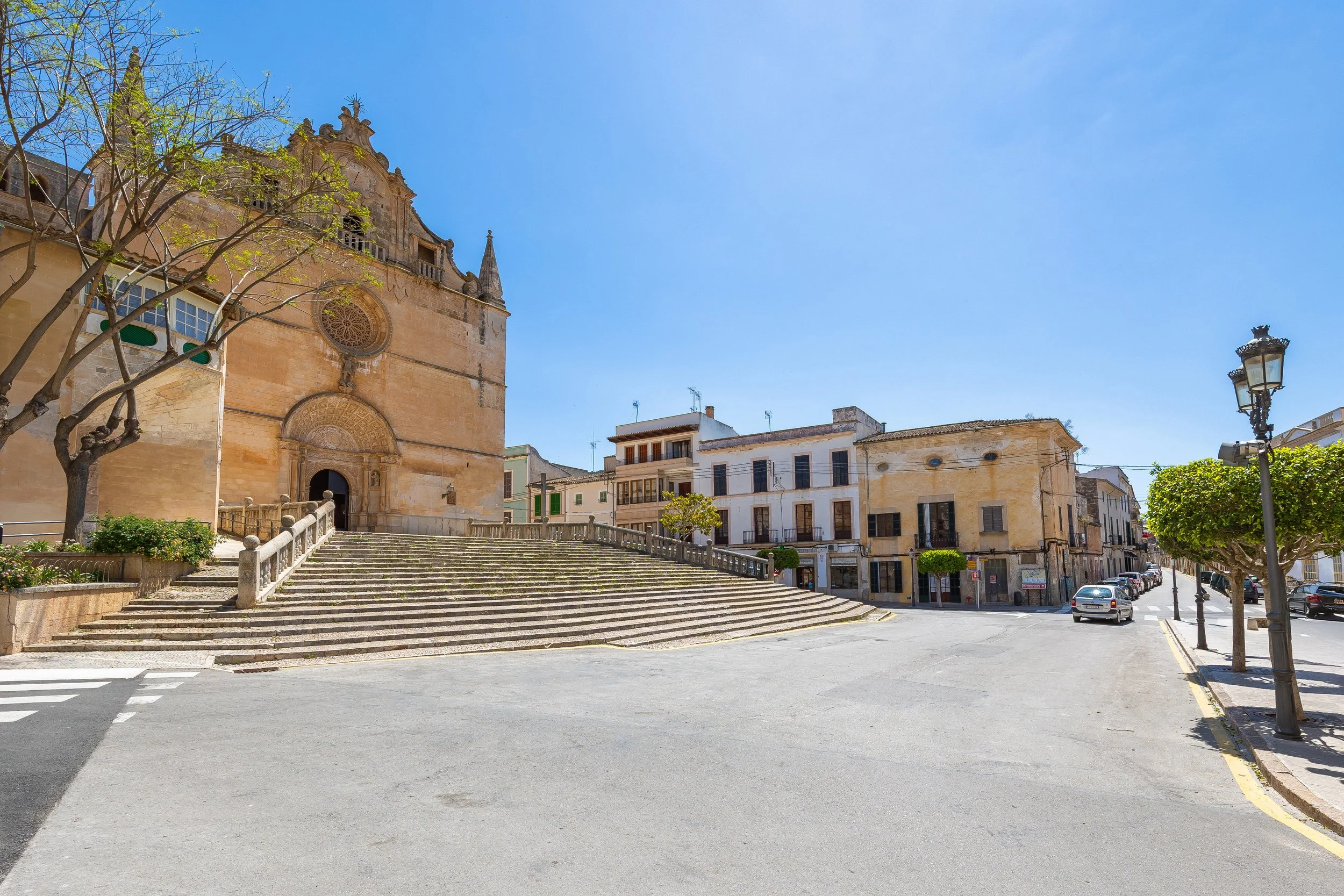 Traditional house in Felanitx Mallorca with church views and historic town setting real estate photography