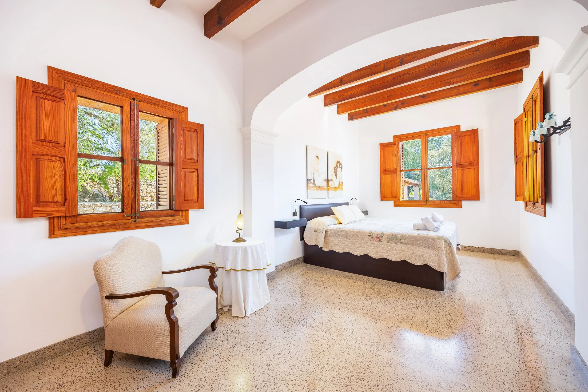 Mallorcan house interior near Artà with rustic architecture and natural light real estate photography