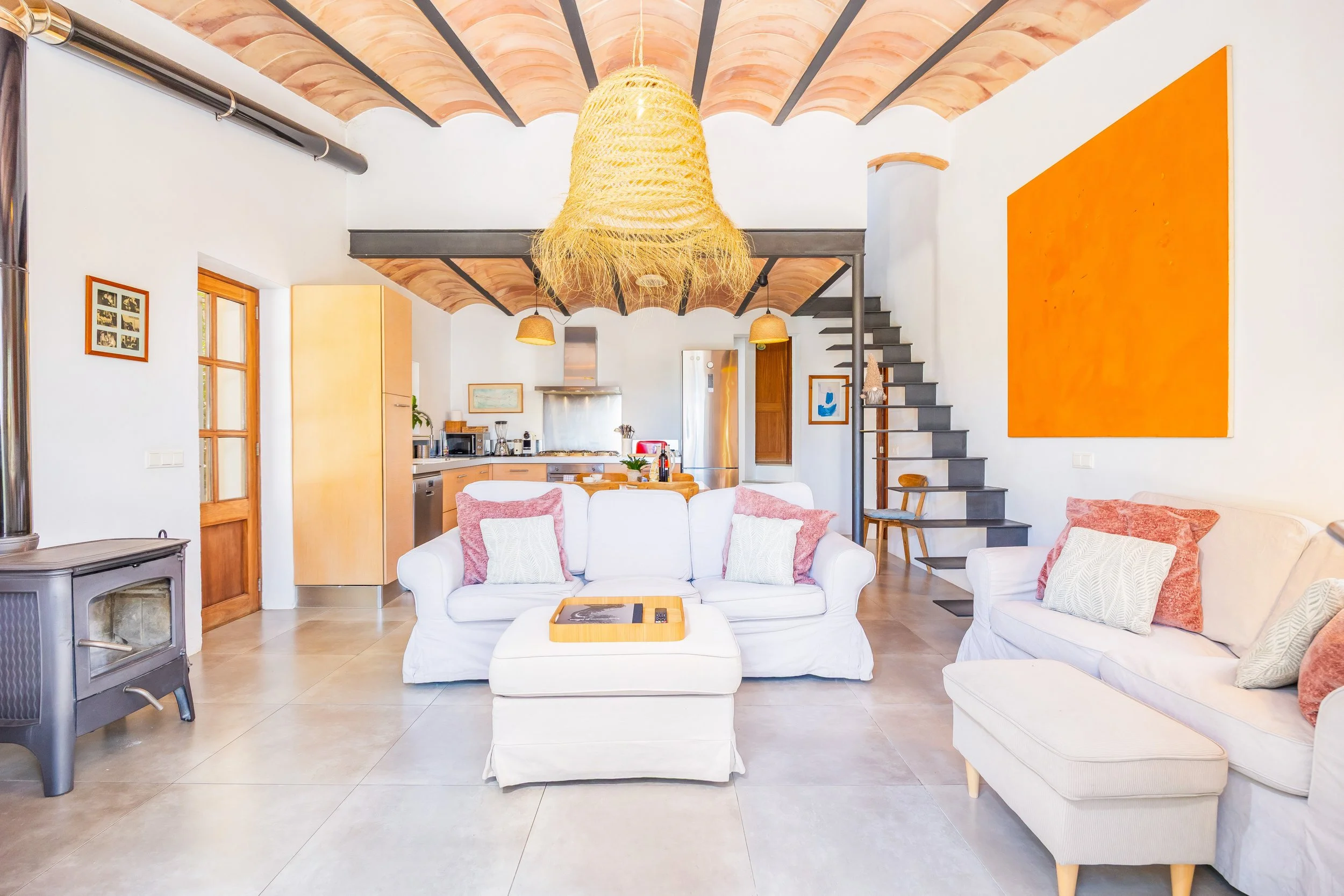 Mountain house interior near Sóller Mallorca renovated with natural light and modern rustic style real estate photography