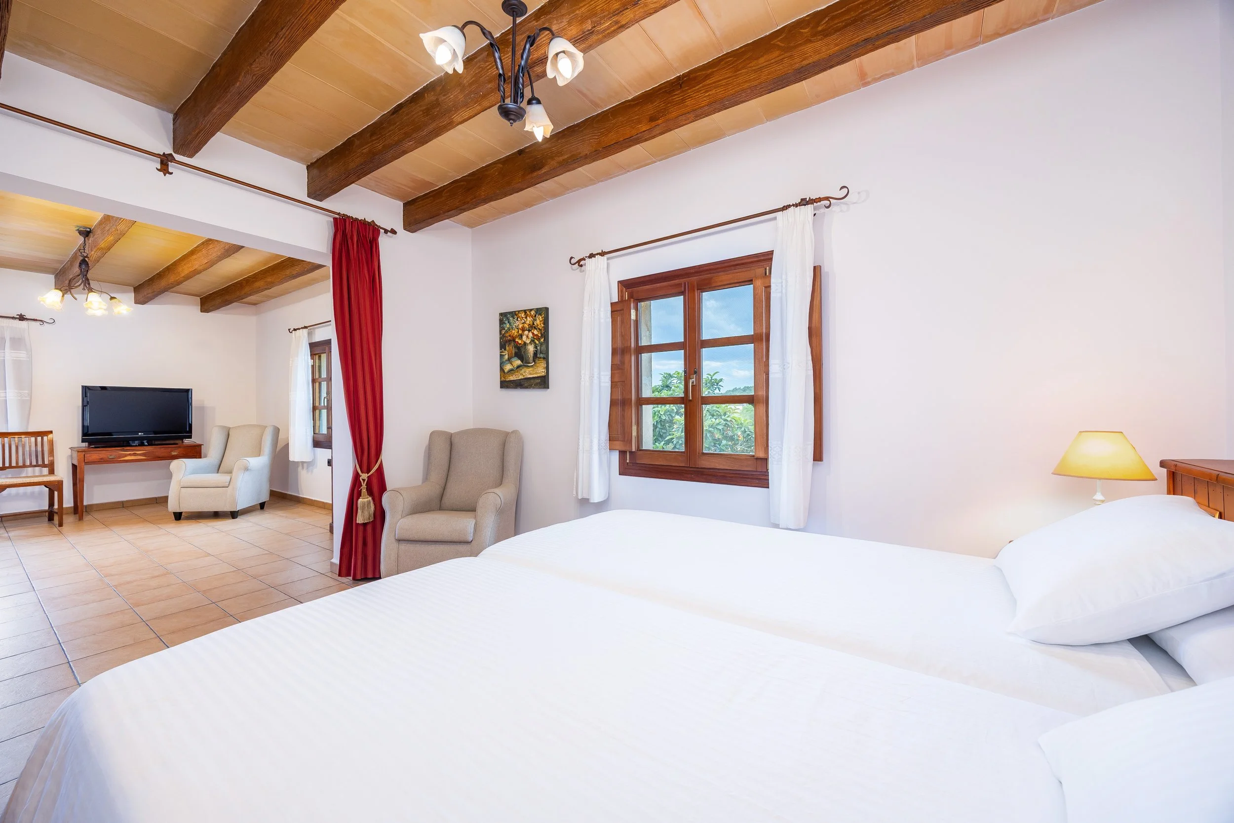 Traditional interior of Cas Cuni Mallorca with rustic architecture and natural light real estate photography