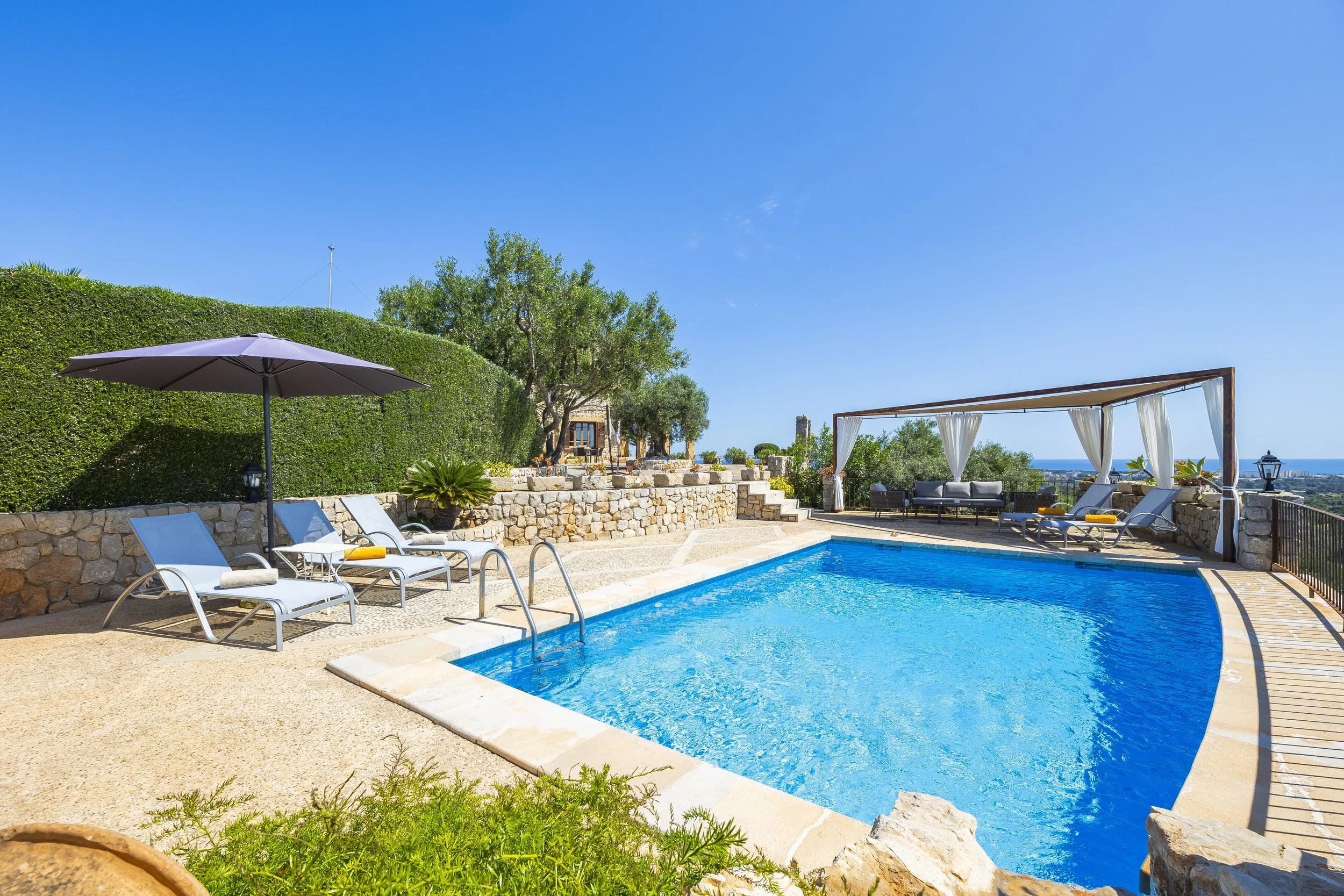 Son Galta Mallorca property with swimming pool and panoramic views over Cala Millor real estate photography