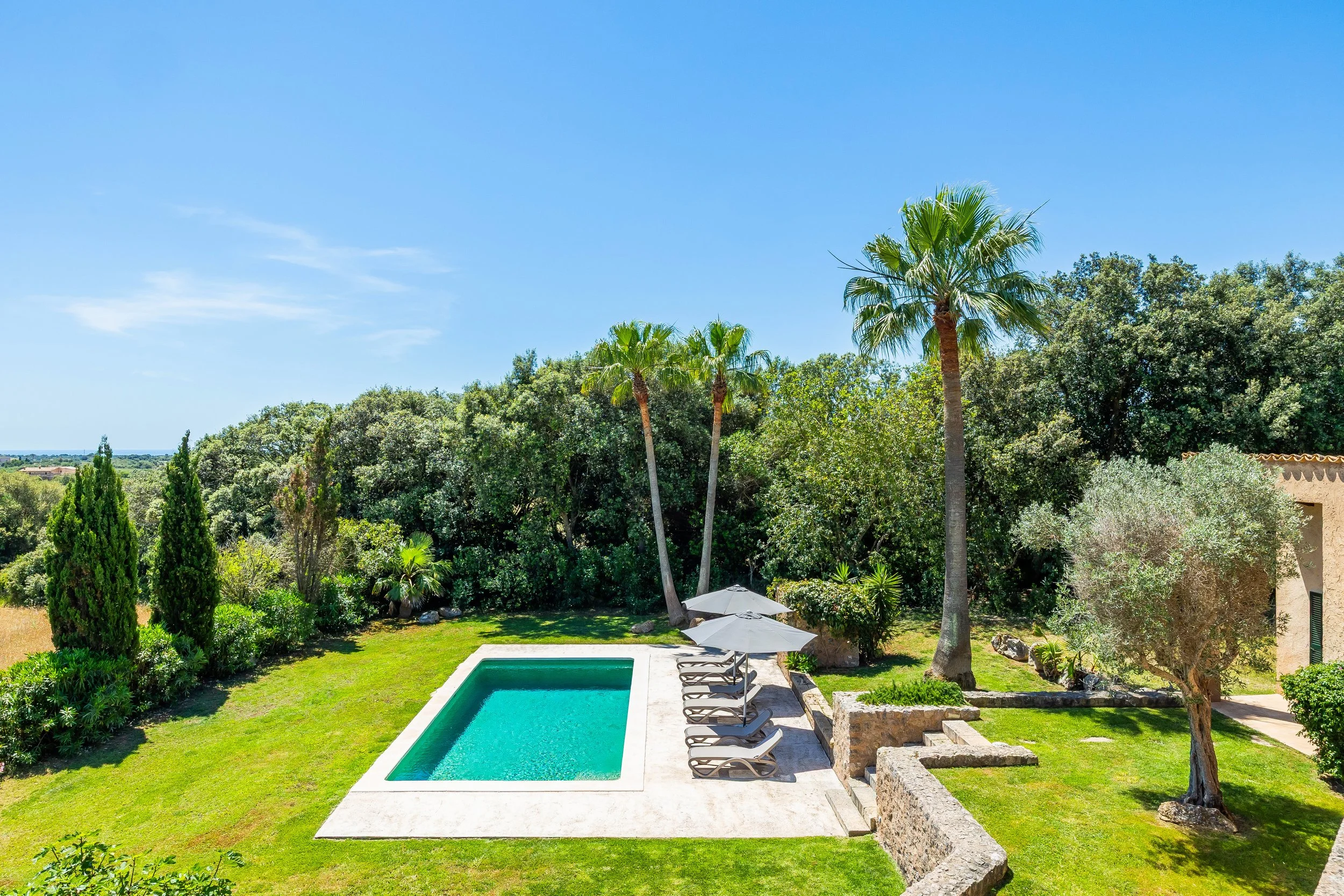 Finca Esteva Mallorca traditional finca with swimming pool near Sant Llorenç countryside real estate photography
