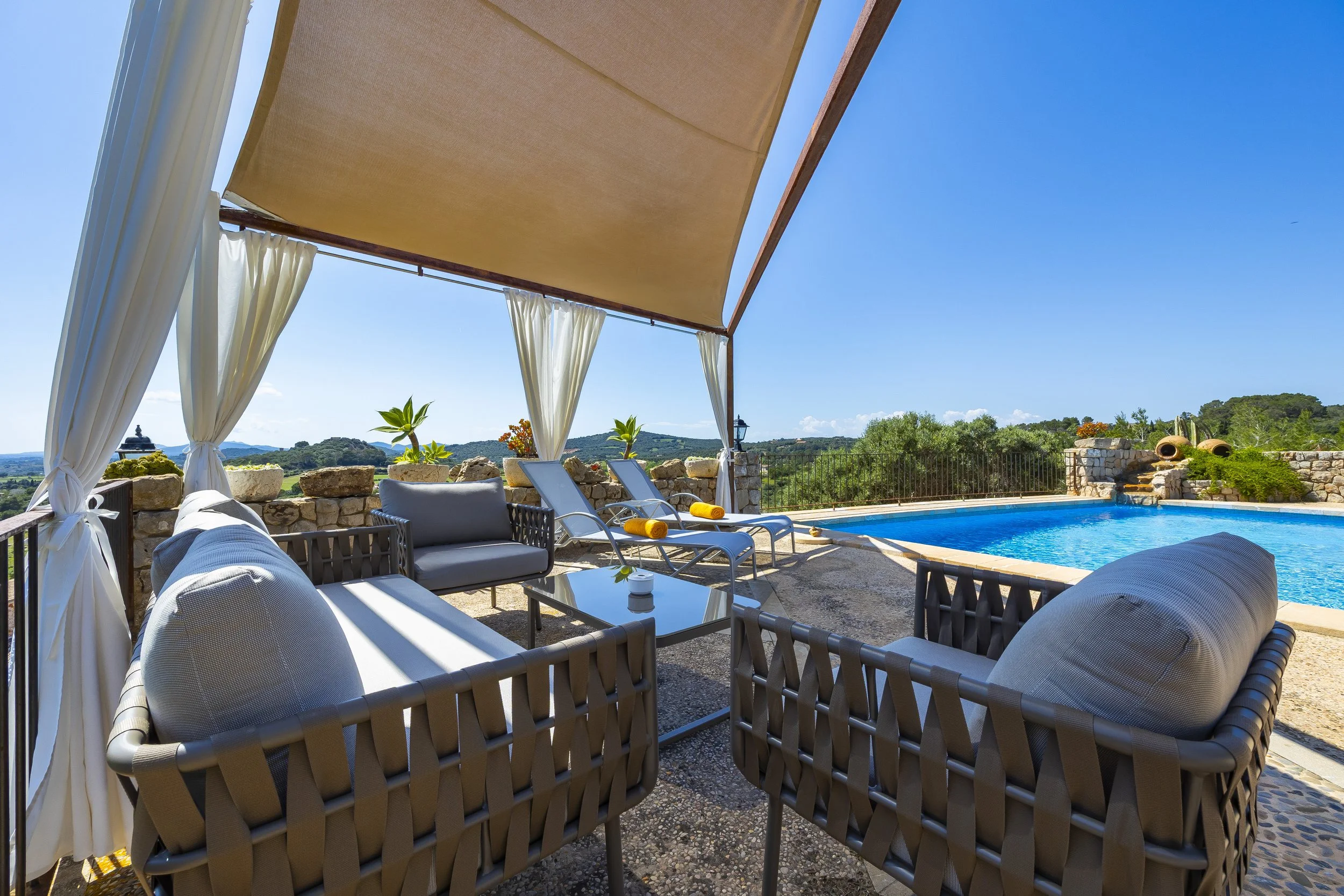 Son Galta Mallorca property with swimming pool and panoramic views over Cala Millor real estate photography
