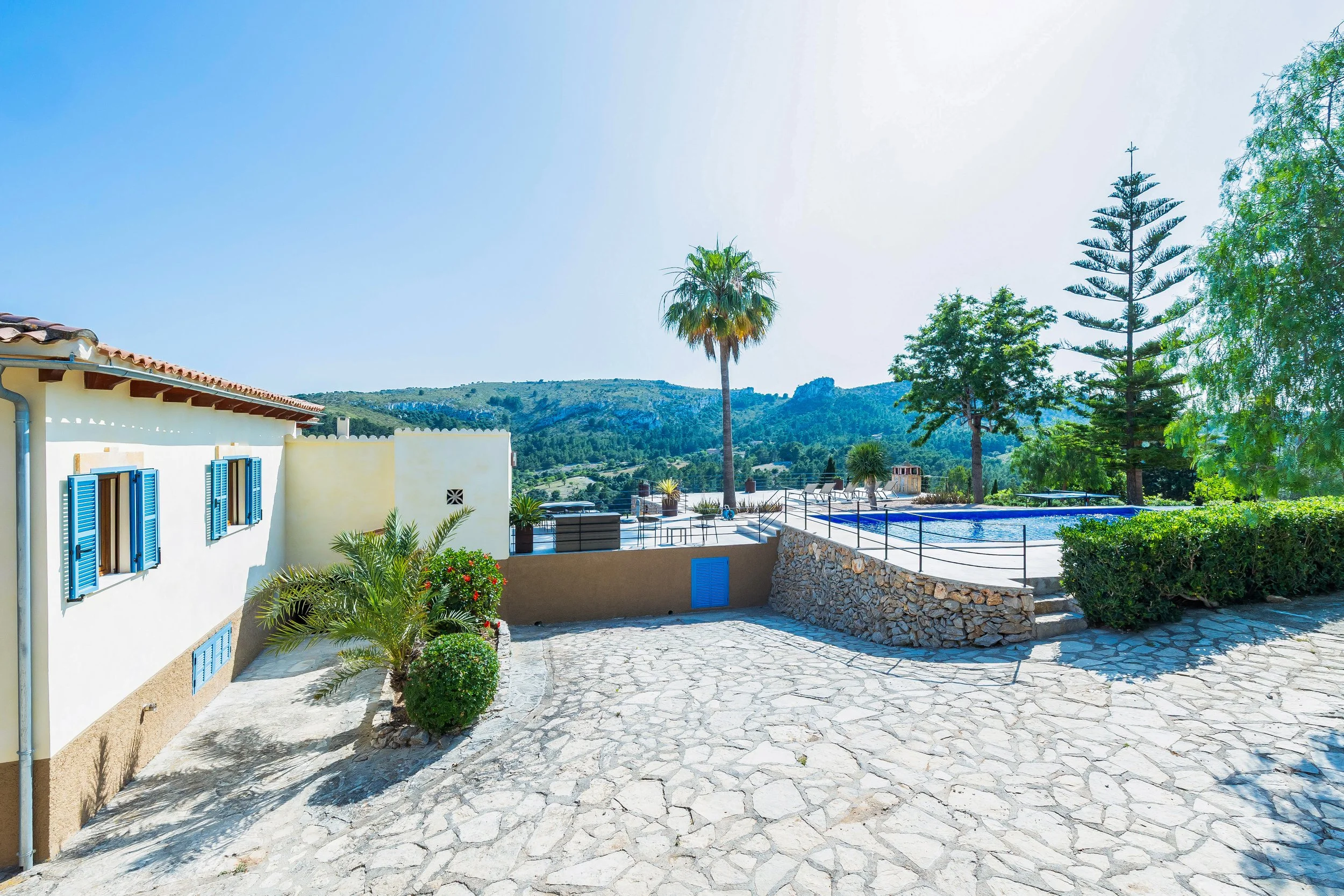 Can Gomez Mallorca countryside house with swimming pool near Son Macià and sea views towards Calas de Mallorca real estate photography