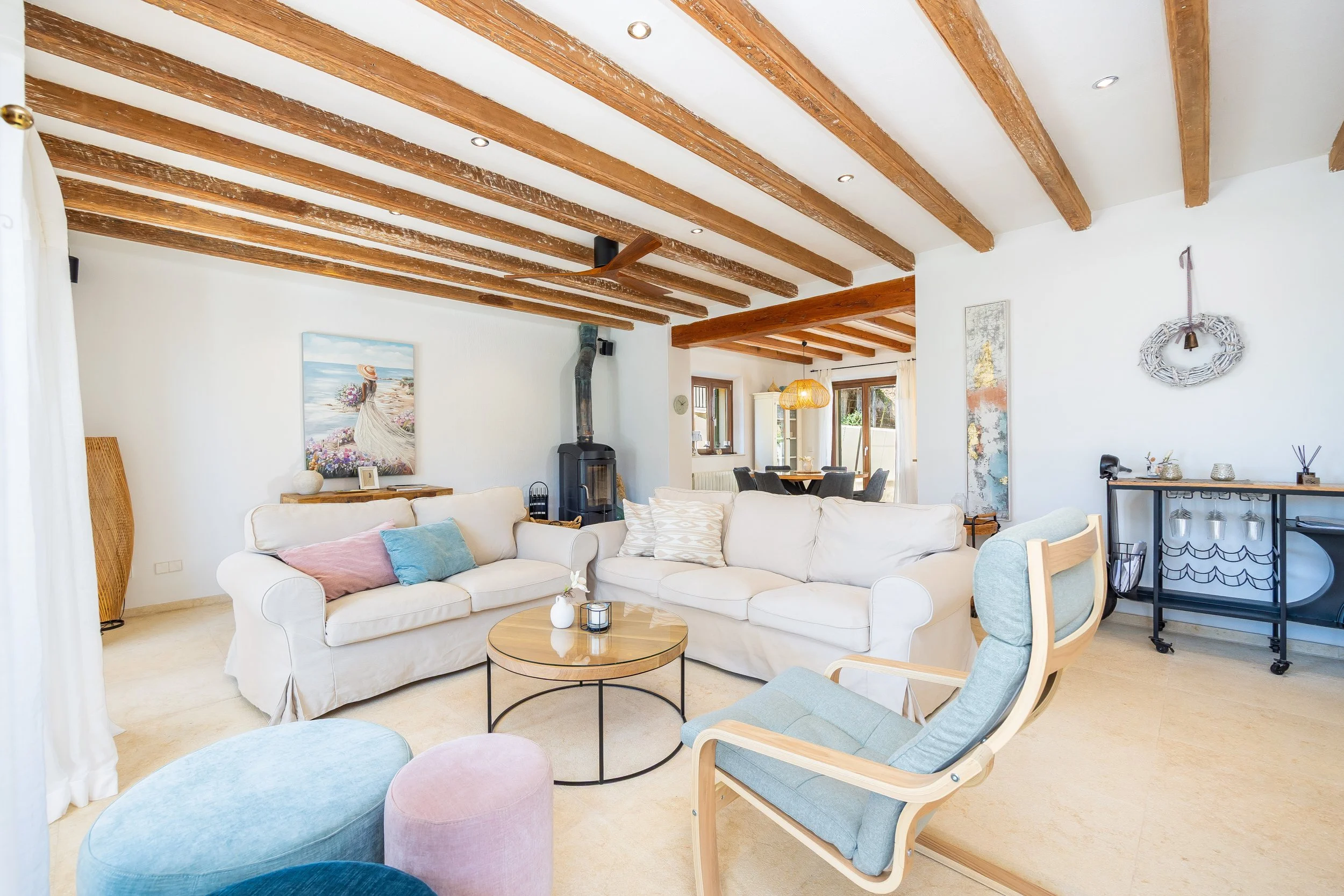 Sa Papaiona Mallorca traditional finca interior with rustic architecture and natural light real estate photography