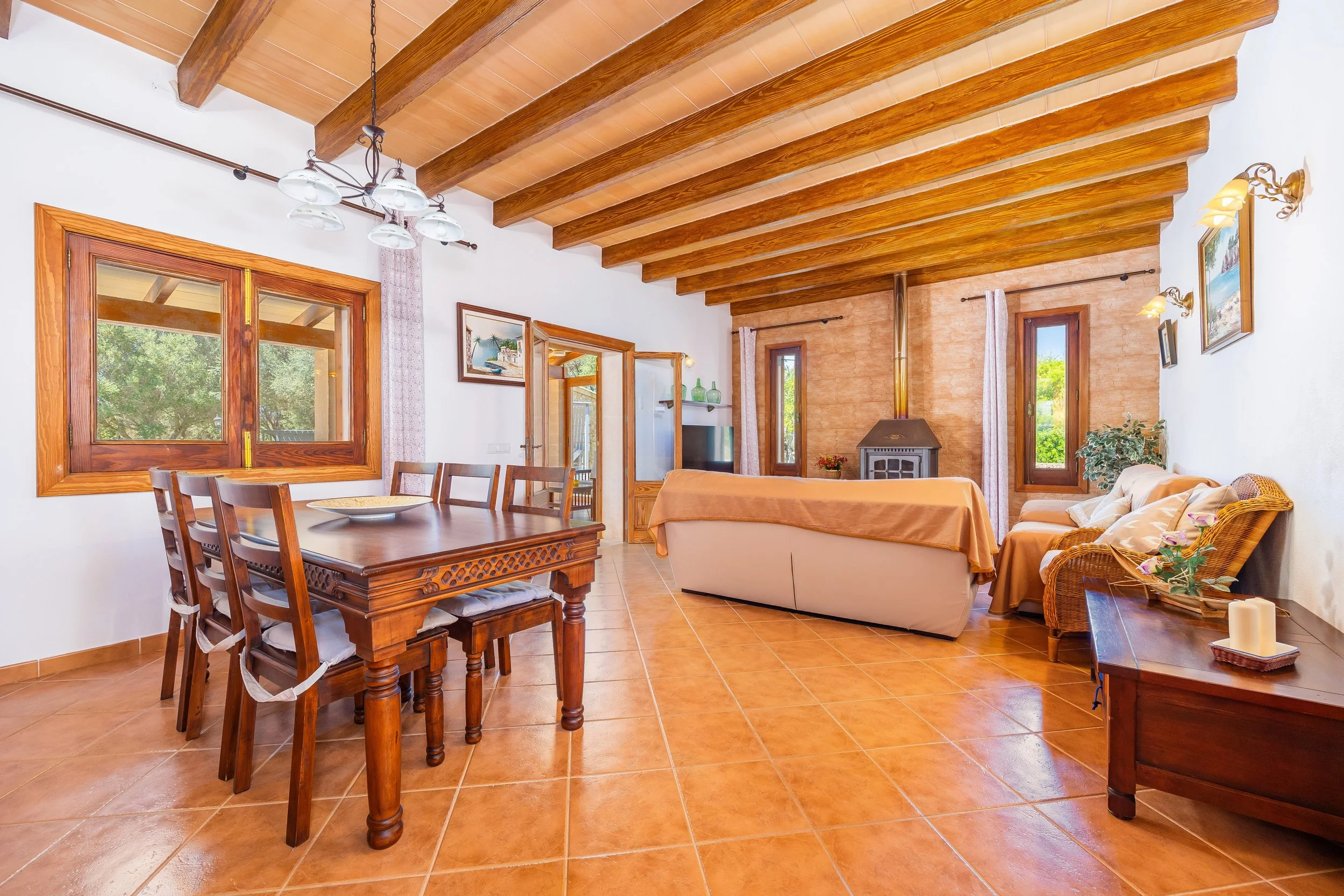 Traditional Mallorcan interior at Can Churi with rustic details and natural light real estate photography
