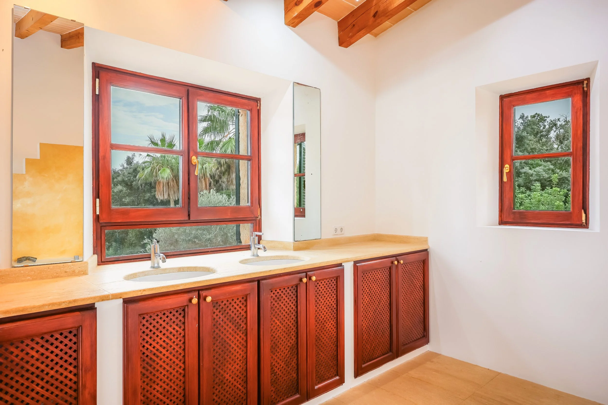 Traditional finca interior near Sant Llorenç Mallorca with rustic architecture and natural light real estate photography