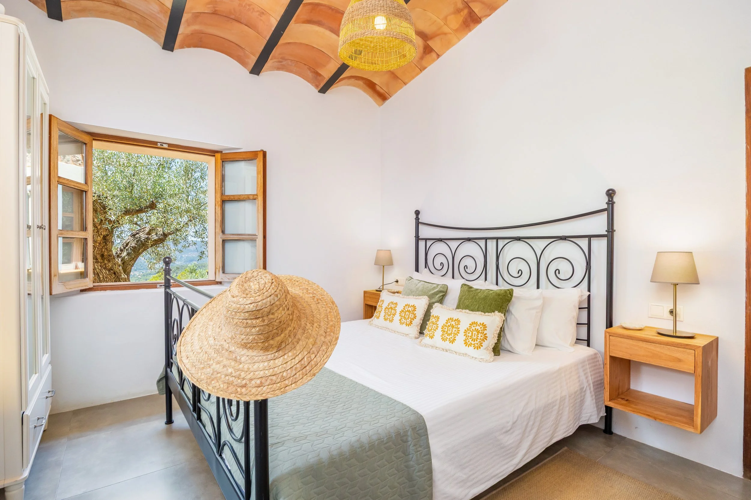 Mountain house interior near Sóller Mallorca renovated with natural light and modern rustic style real estate photography