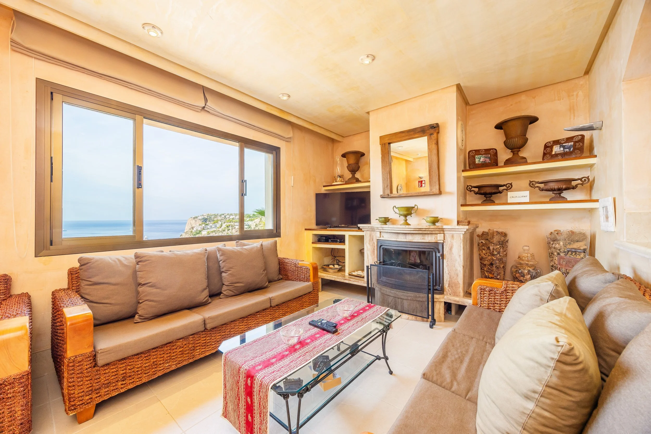 Luxury interior of Villa Cala Llamp Mallorca with modern design, natural light and sea views real estate photography